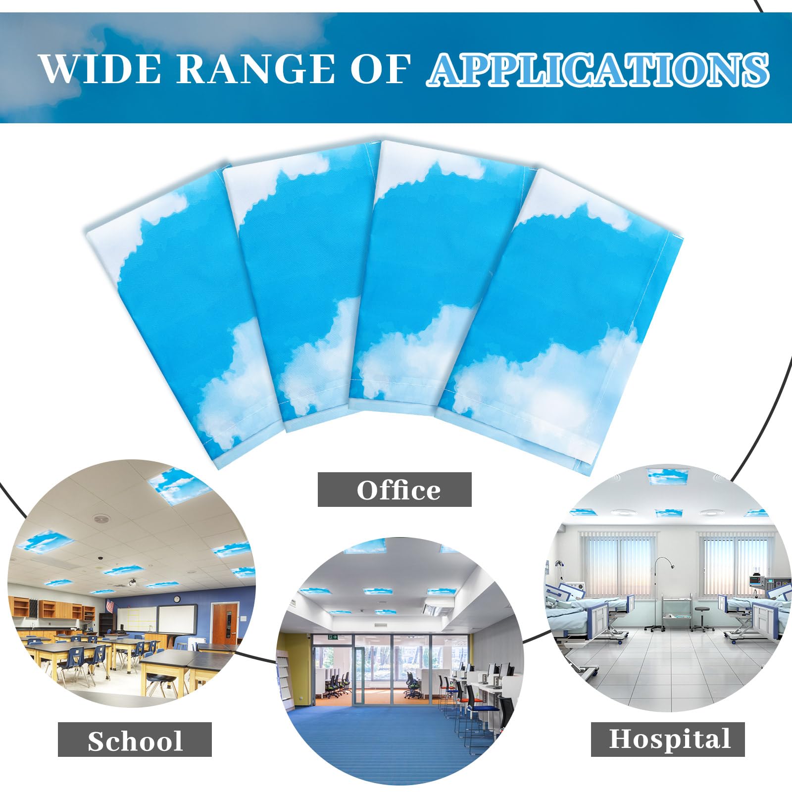 VIHOSE Fluorescent Light Covers, 2x2 Feet, Magnetic Filters, Reduces Glare, Polyvinyl Chloride, Sky Cloud, Model ANB-VIHOSE-074