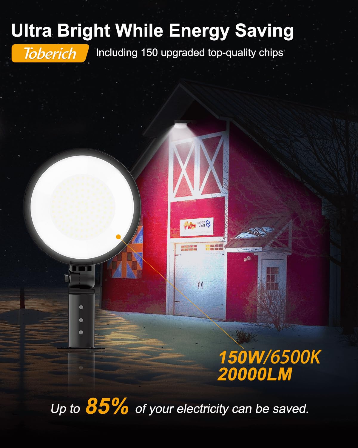 toberich LED Barn Light 150W 20000LM Dusk to Dawn IP66 Waterproof Black 1 Pack GCD-01