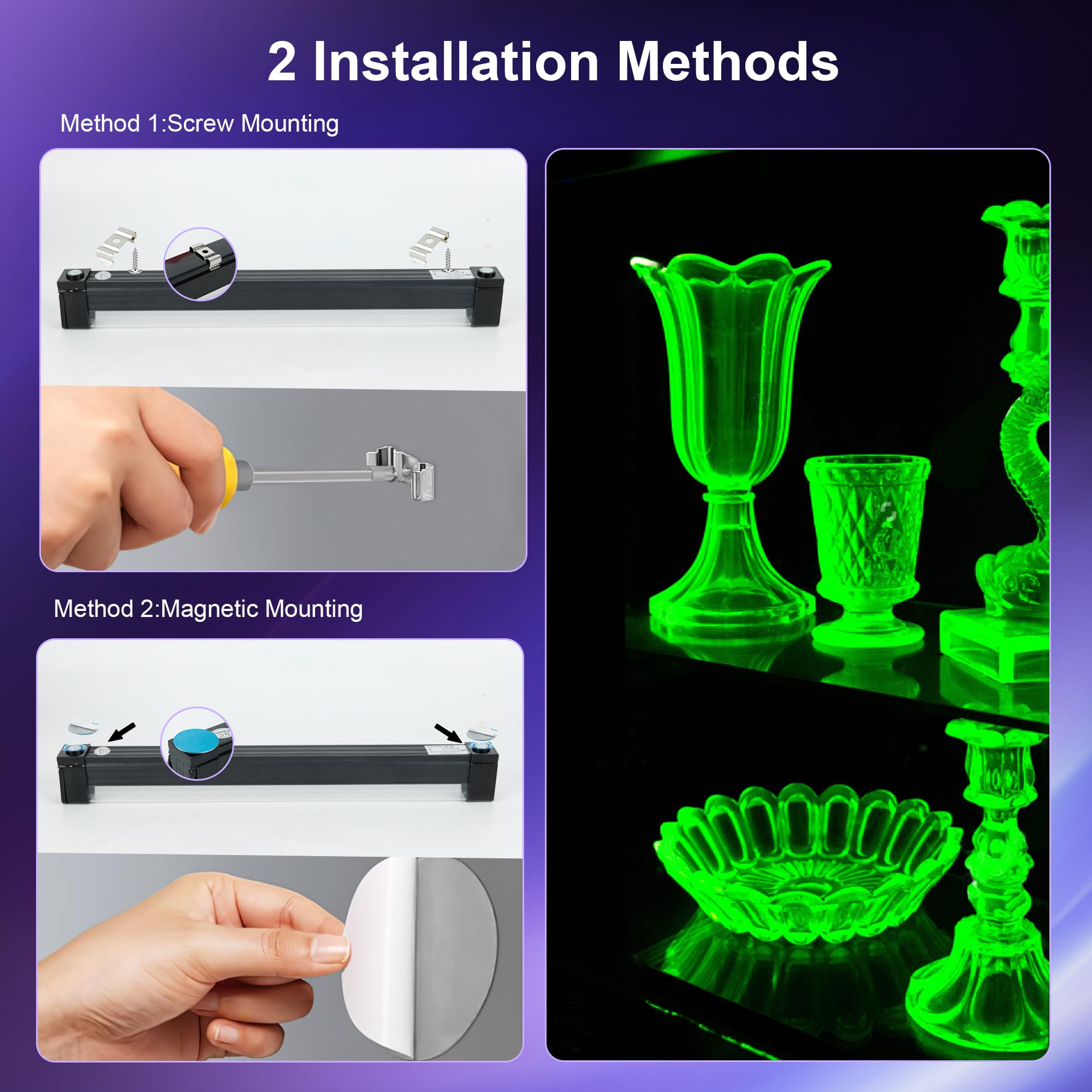 Destlife 4 Pack Rechargeable Black Light Bar 10W Battery Operated Blacklight, Portable BlackLights for Glow Party Fishing