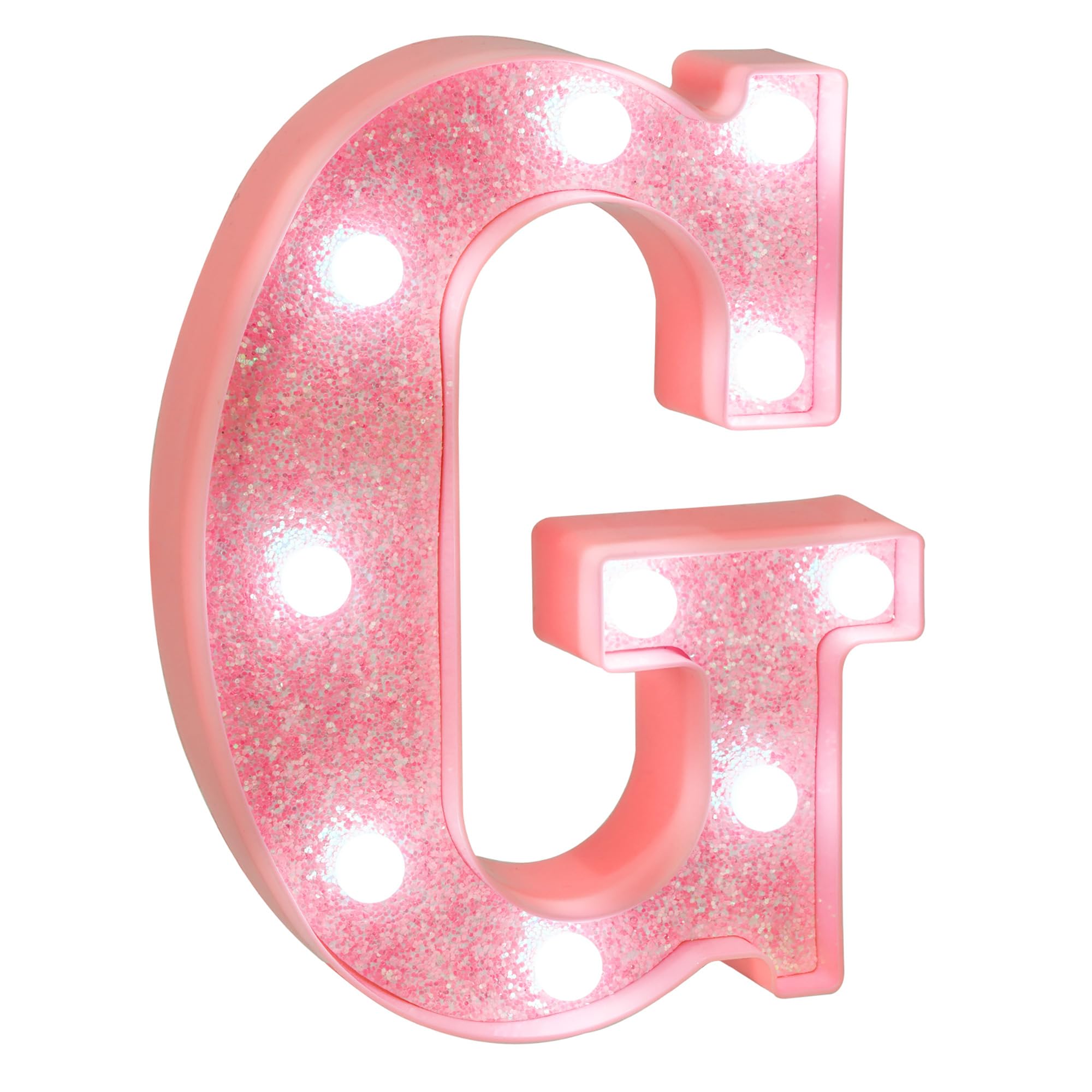 EUFONY Pink Glitter LED Marquee Light Up Letter G with Cool White Lights, Battery-Powered Alphabet Letter Sign for Girls Gift, B