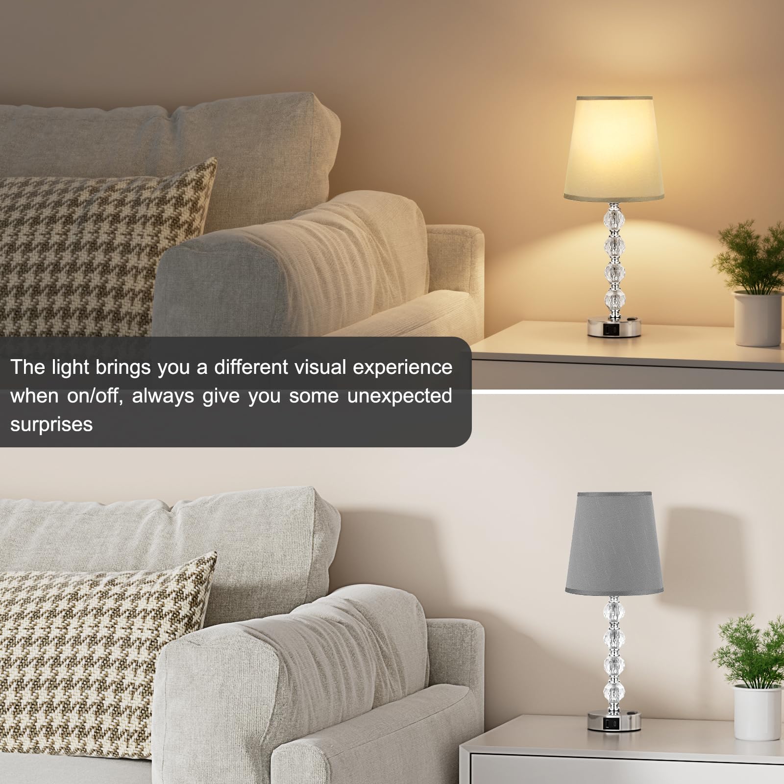 Acaxin Bedside Lamps For Bedrooms Set Of 2 Nightstand - Large Crystal Table Lamps With Usb C Charging Ports And Ac Outlet, 3 Way
