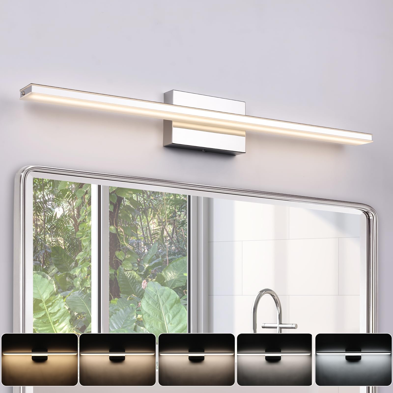 BRIVOLART LED Vanity Light Fixture 24W Dimmable 5CCT 31.5 Inch Matte Black Wall Light Bar Model 6420