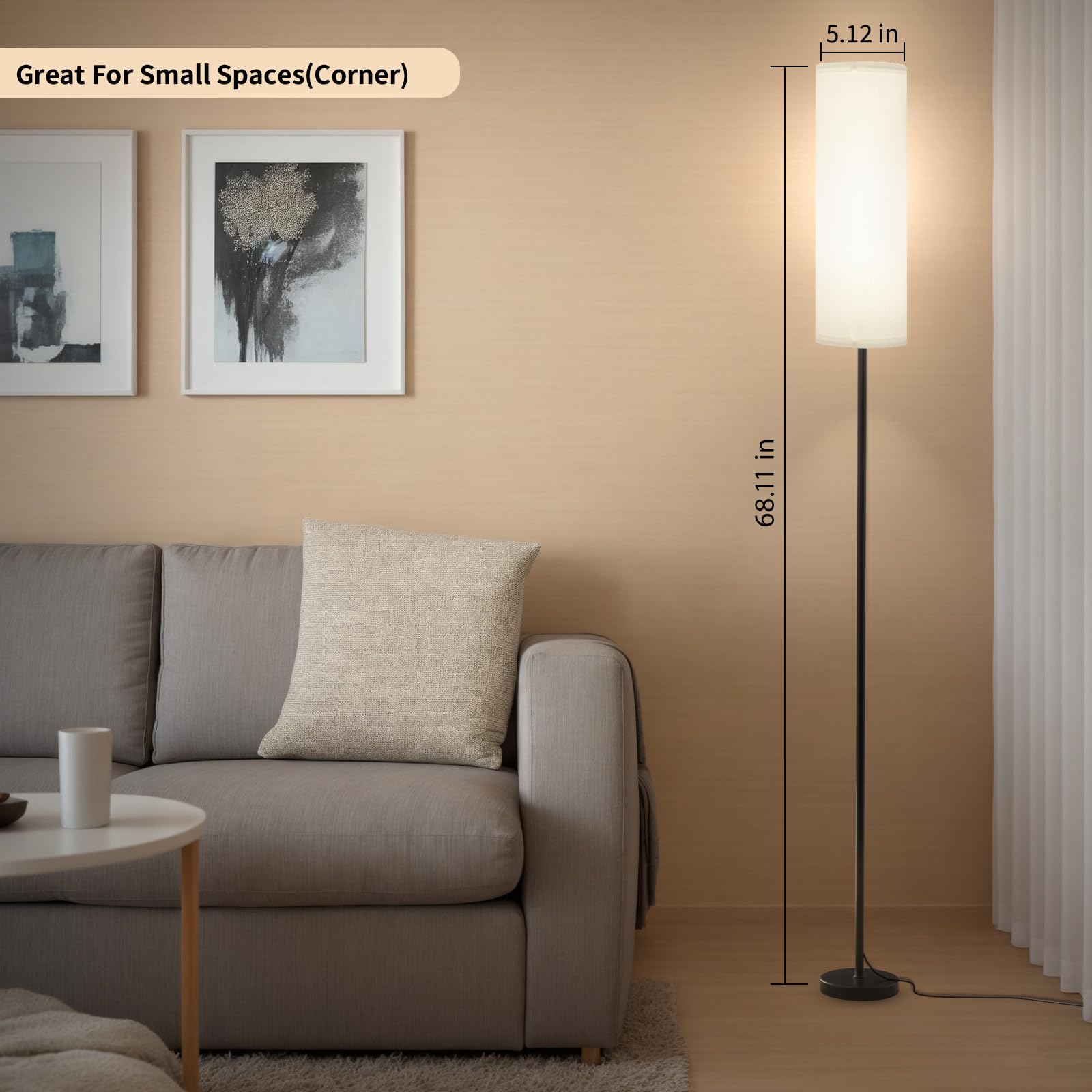 FRIDEKO Floor Lamp - Dimmable RGB Colors & Brightness, Tall Design, White Lampshade, Model FD02, Ideal for Living Room & Office