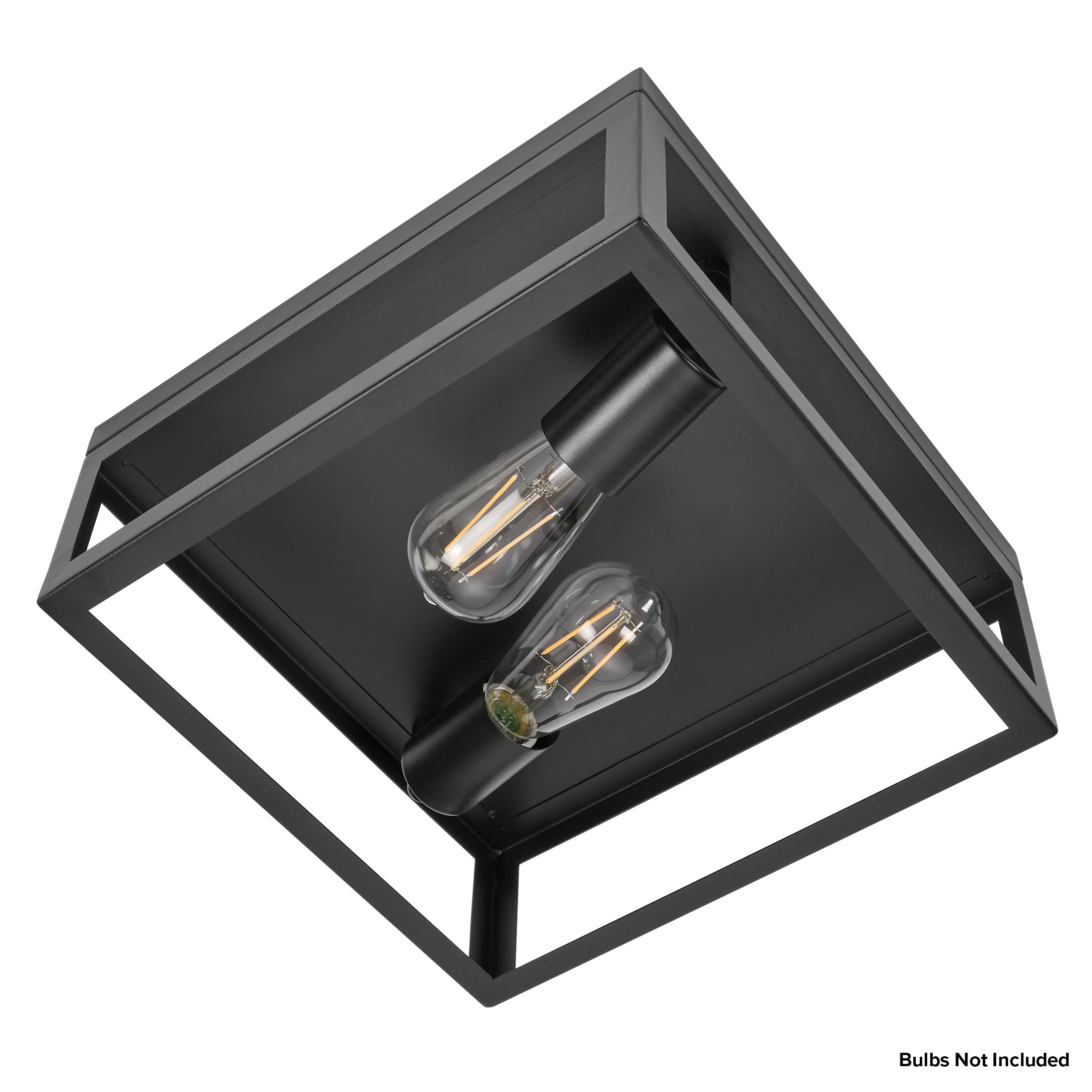 Maxxima Indoor/Outdoor Flush Mount Ceiling Light Fixture, 2-Light Square Farmhouse Close To Ceiling Entryway Light, Black, Bulbs