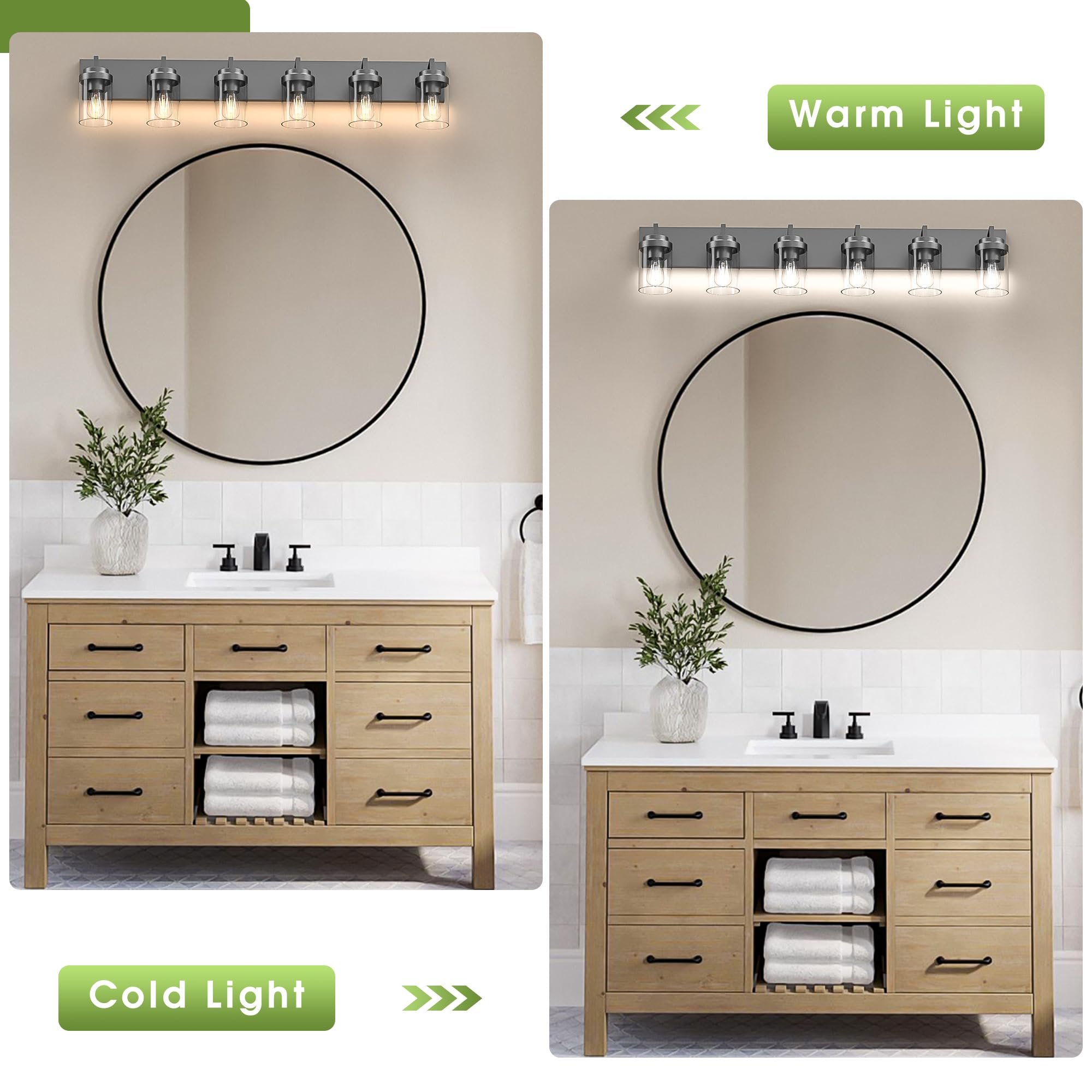 Espird Bathroom Vanity Light, 6 Light Bathroom Light Fixtures Over Mirror, Black Vanity Lights With Clear Glass Shade, Modern Ba