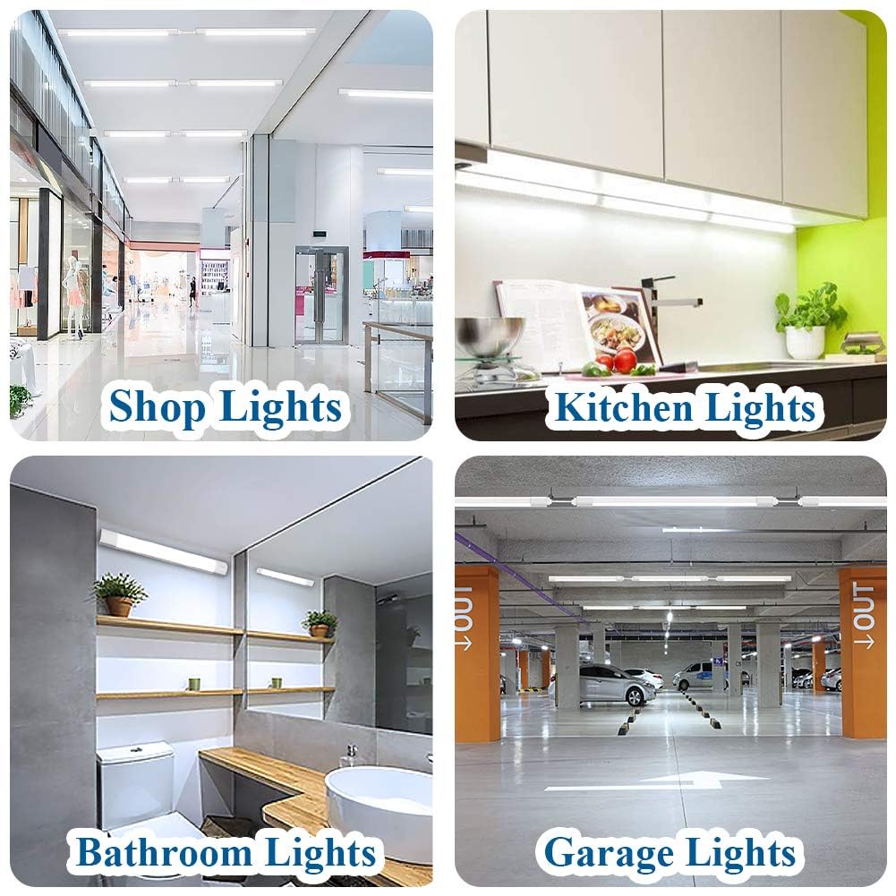 Airand 2FT LED Shop Light Fixture, Linkable Under Cabinet Lighting, 5000K, White, 18W, Corded with ON/OFF Switch
