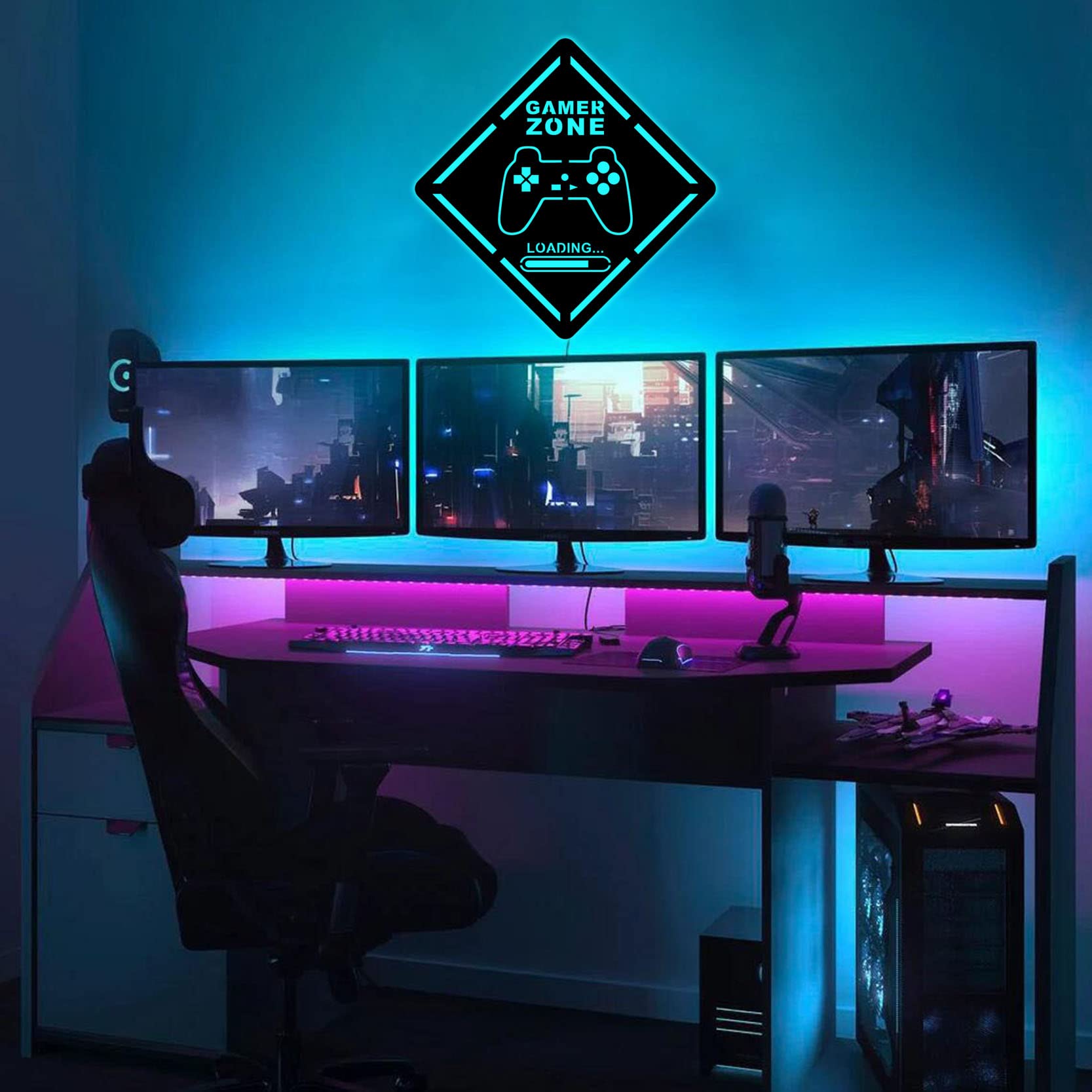 SouLeather Gaming Room Wood Wall Art with LED Lights, 30cm, Colorful, Model WLT0521-30cm-N, Gamer Sign Decoration