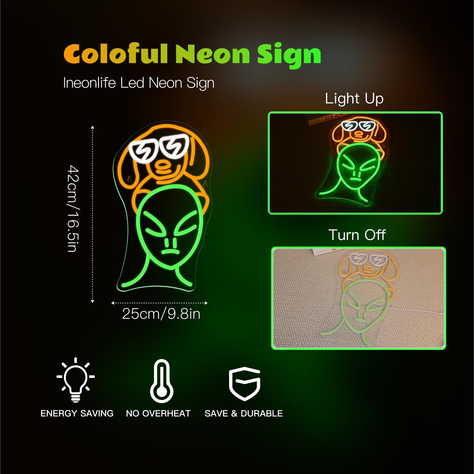ineonlife Alien Dachshund Neon Sign LED Lights 9.8in  x 16.5in  USB Powered Wall Art Decor for Game Room and Bedroom