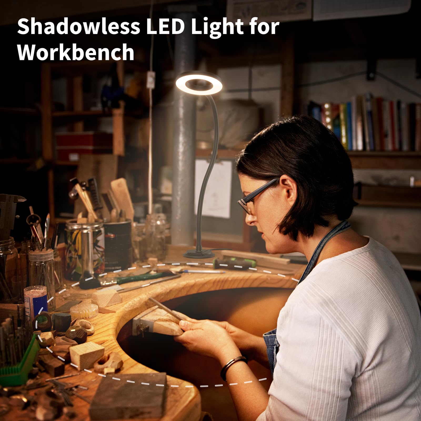 Kaulsoue Wall Mounted LED Lamp - 360° Adjustable Gooseneck, Eye Care, Black, Model KX10, Perfect for Reading & Workbench Use