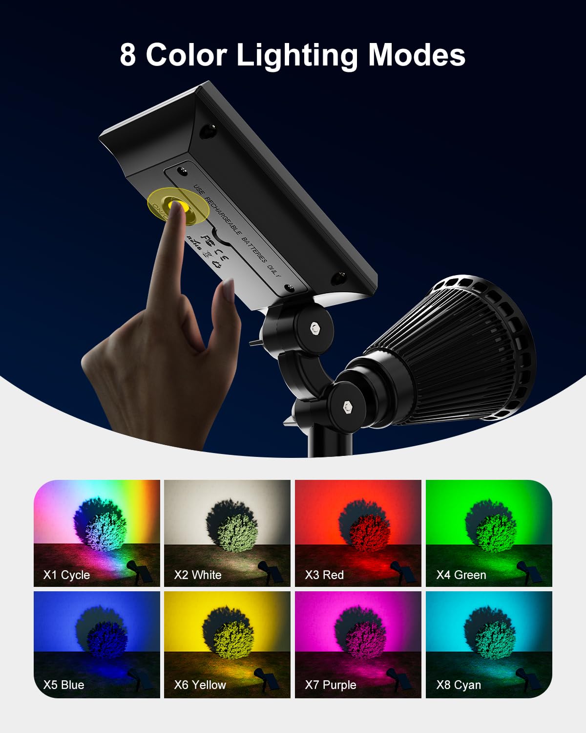 FALOVE 2 Pack Solar Spotlights Color Changing LED Outdoor Lights Model FA0502-RGB Waterproof for Holiday Decorations