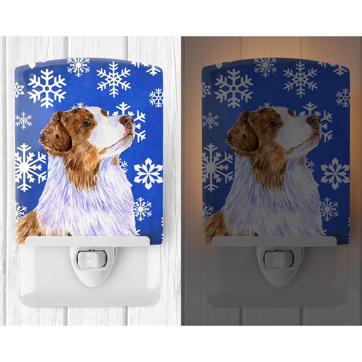 Carolines Treasures Ceramic Night Light, Australian Shepherd, UL-Certified, 6x4x3 inches, Holiday Snowflakes