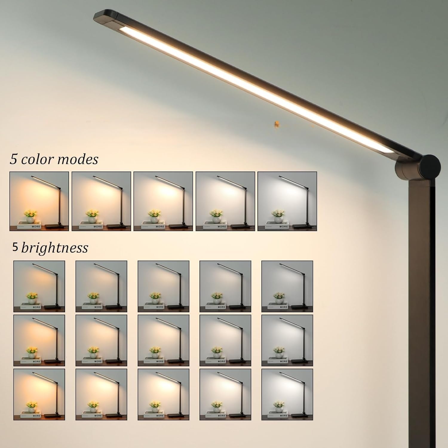 Amis Direct Led Desk Lamp Dimmable Table Lamp Reading Lamp With Usb Charging Port, 5 Lighting Modes, Sensitive Control, 30/60 Mi