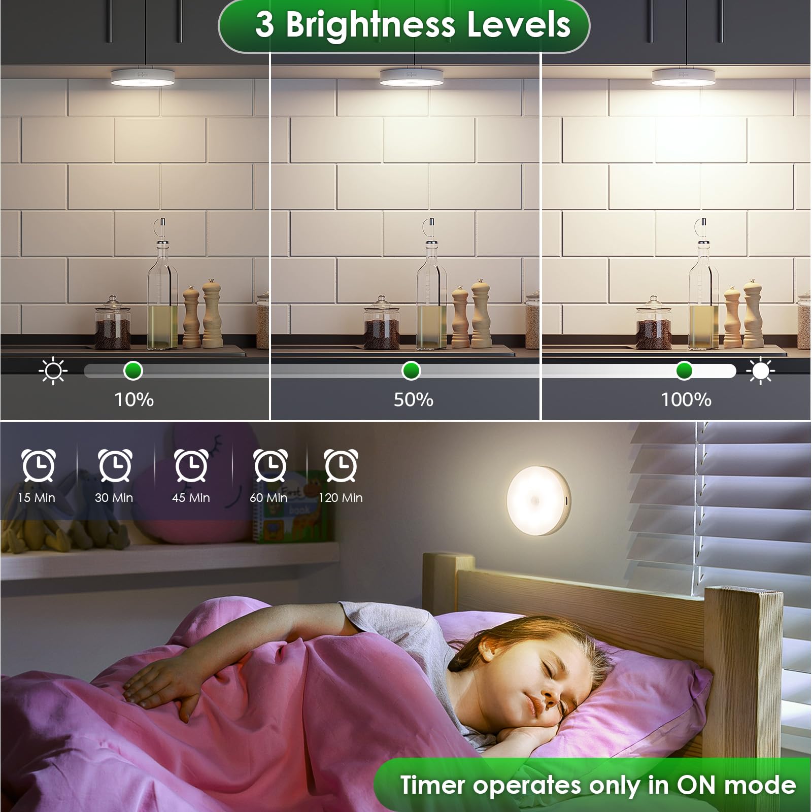 YLXS Motion Sensor Puck Light, Wireless Dimmable Under Cabinet Lighting, 4-Pack, Neutral White, Rechargeable, Magnetic