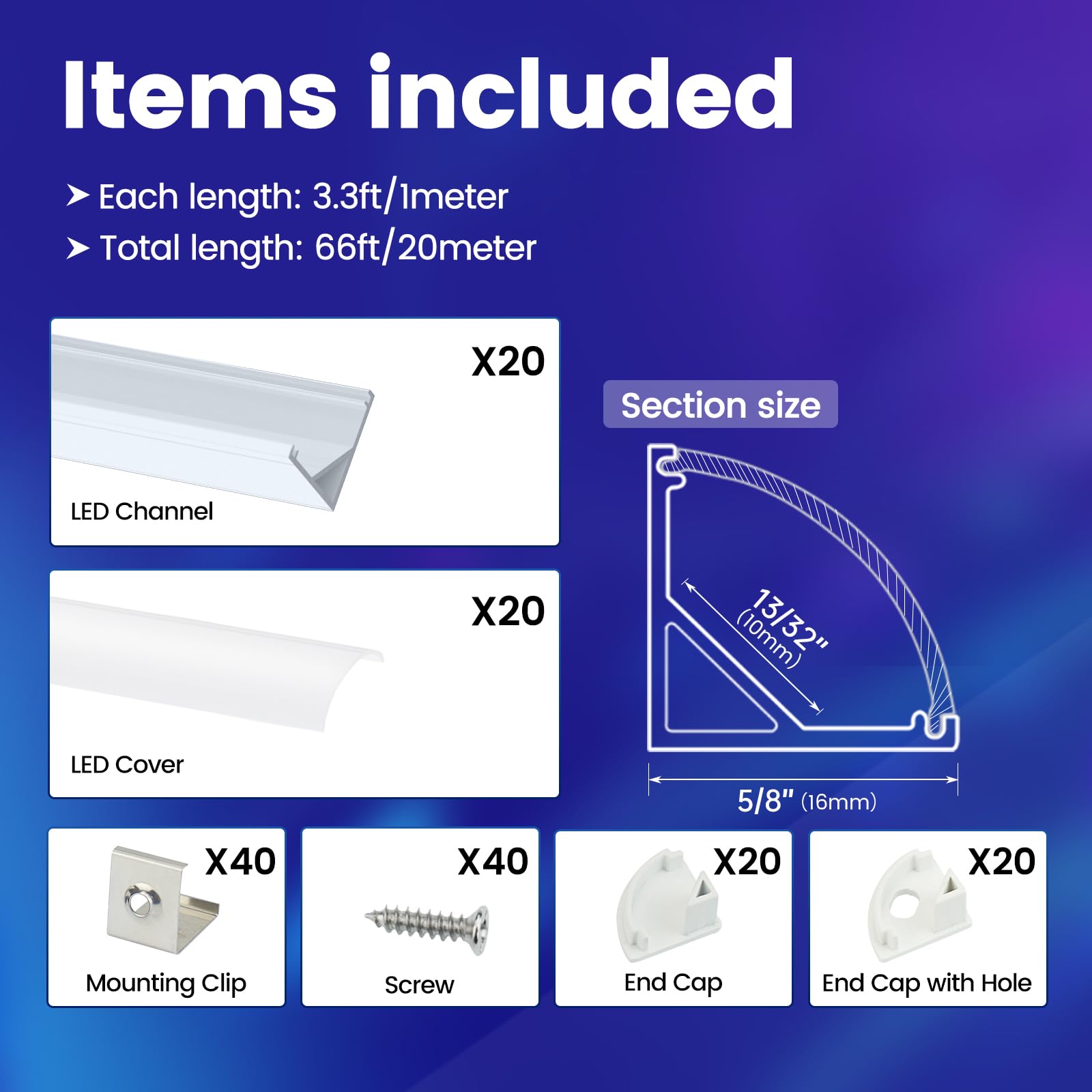 Muzata V Shape LED Channel - 20Pack 3.3FT Aluminum Diffuser with Milky White Cover, Easy Installation, Model V1SW