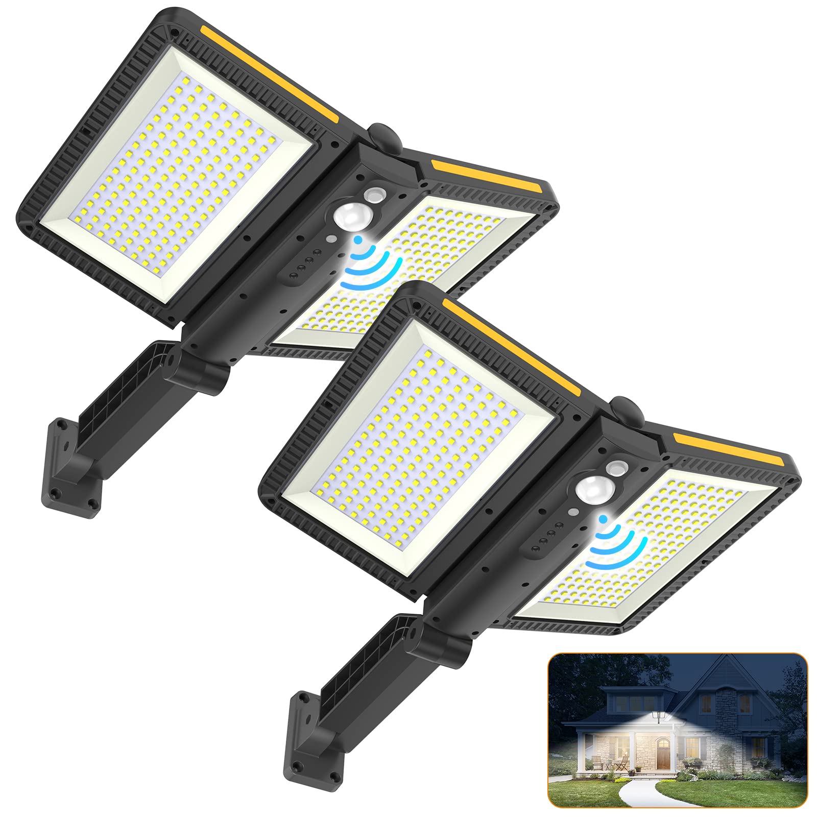 ropelux Solar Outdoor Lights, 6000LM Motion Sensor Outdoor Light Double Big Solar Panels, IP65 Waterproof and 5 Modes, 218LEDs H