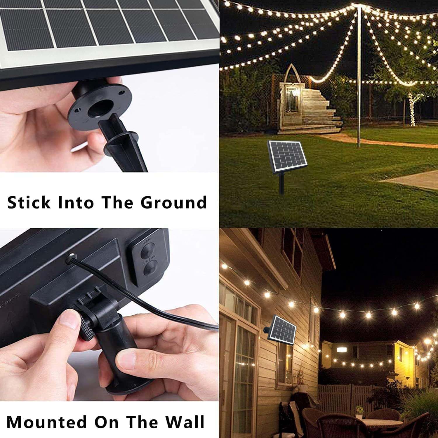 Sunthin Solar String Lights - 100Ft, 48 Shatterproof G40 Led Bulbs, Waterproof, Black, Model St257 For Outdoor Patio, Garden, Camping, Party