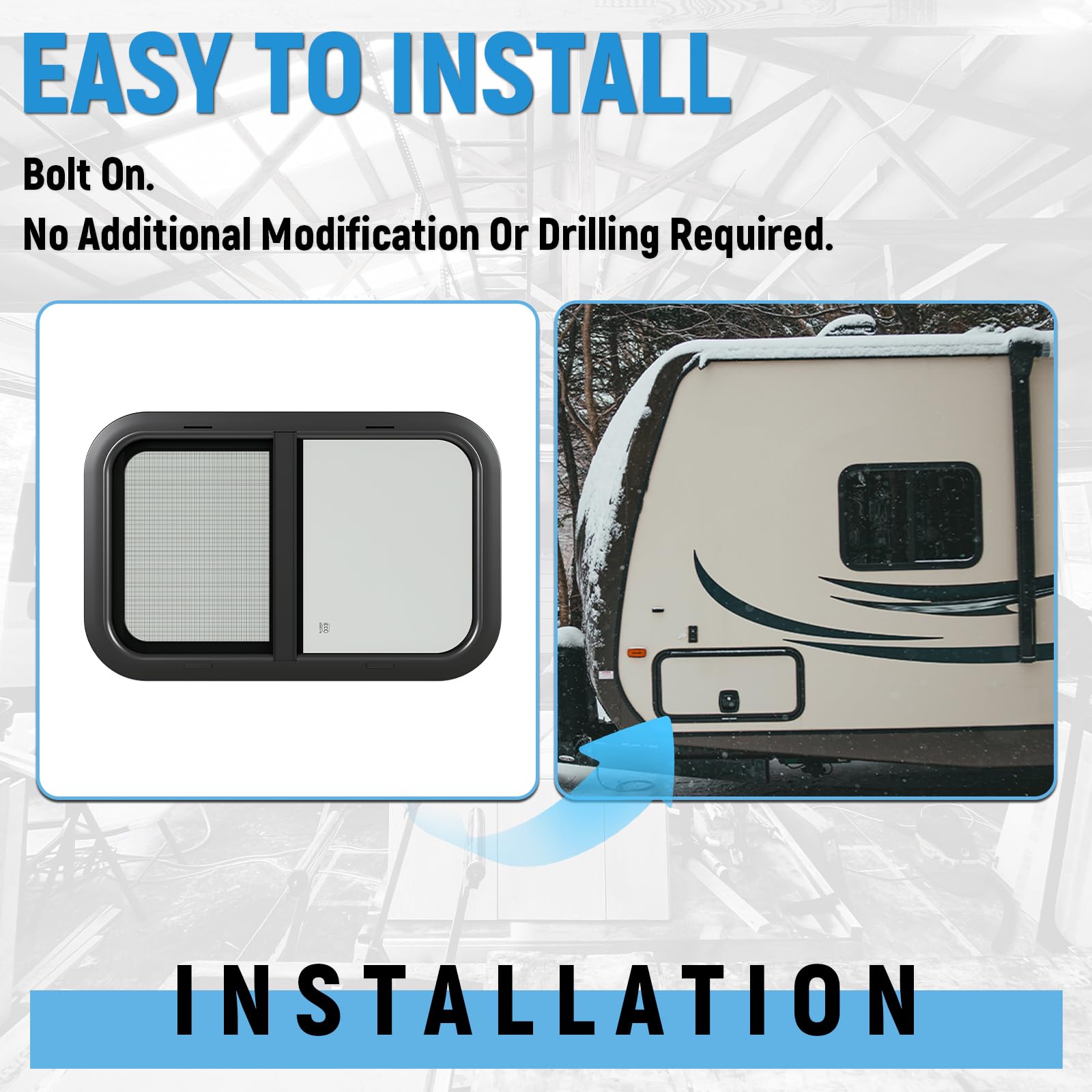 HECASA RV Window 24"x15" w/ Screen - Tempered Glass, Tinted, Black, Model MO-1725, Compatible with RV Camper Cargo Trailer