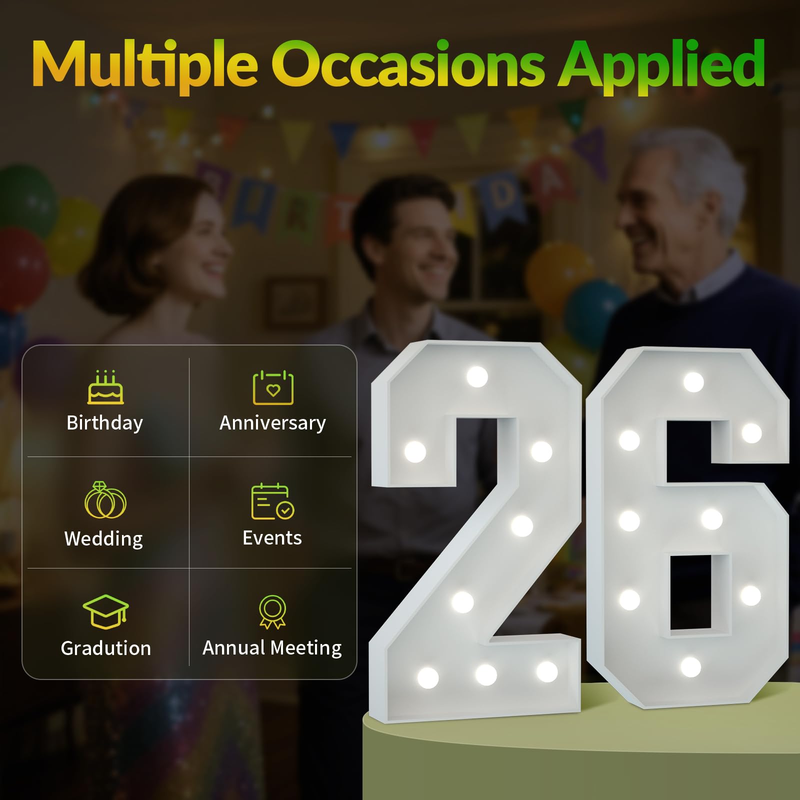 Joymuse 2.3Ft 26 Marquee Numbers  26 Light Up Numbers 26Th Birthday Decorations For Birthday Party Anniversary Backdrop