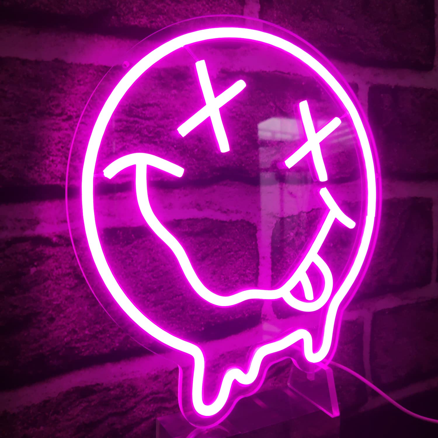 OvoNinn Melting Smile Face Neon Sign - LED Wall Decor, Dimmable, Pink, 12.5x11 inches, Acrylic for Kids Room, Party, Holiday Gift