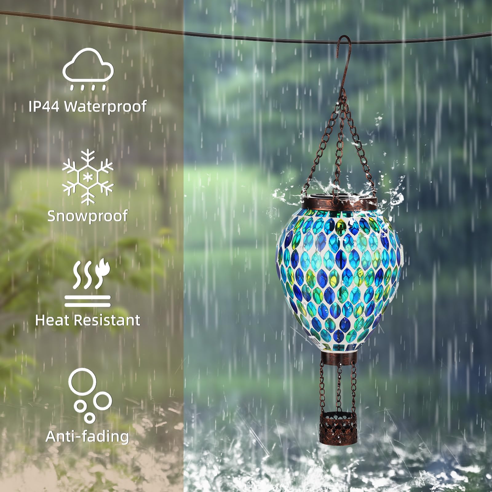 Voreen Hot Air Balloon Solar Lantern  Handmade Mosaic Solar Outdoor Hanging Wind Light  Waterproof  Patio Festive Decor  Gift For Mom Wife Friend  Blue