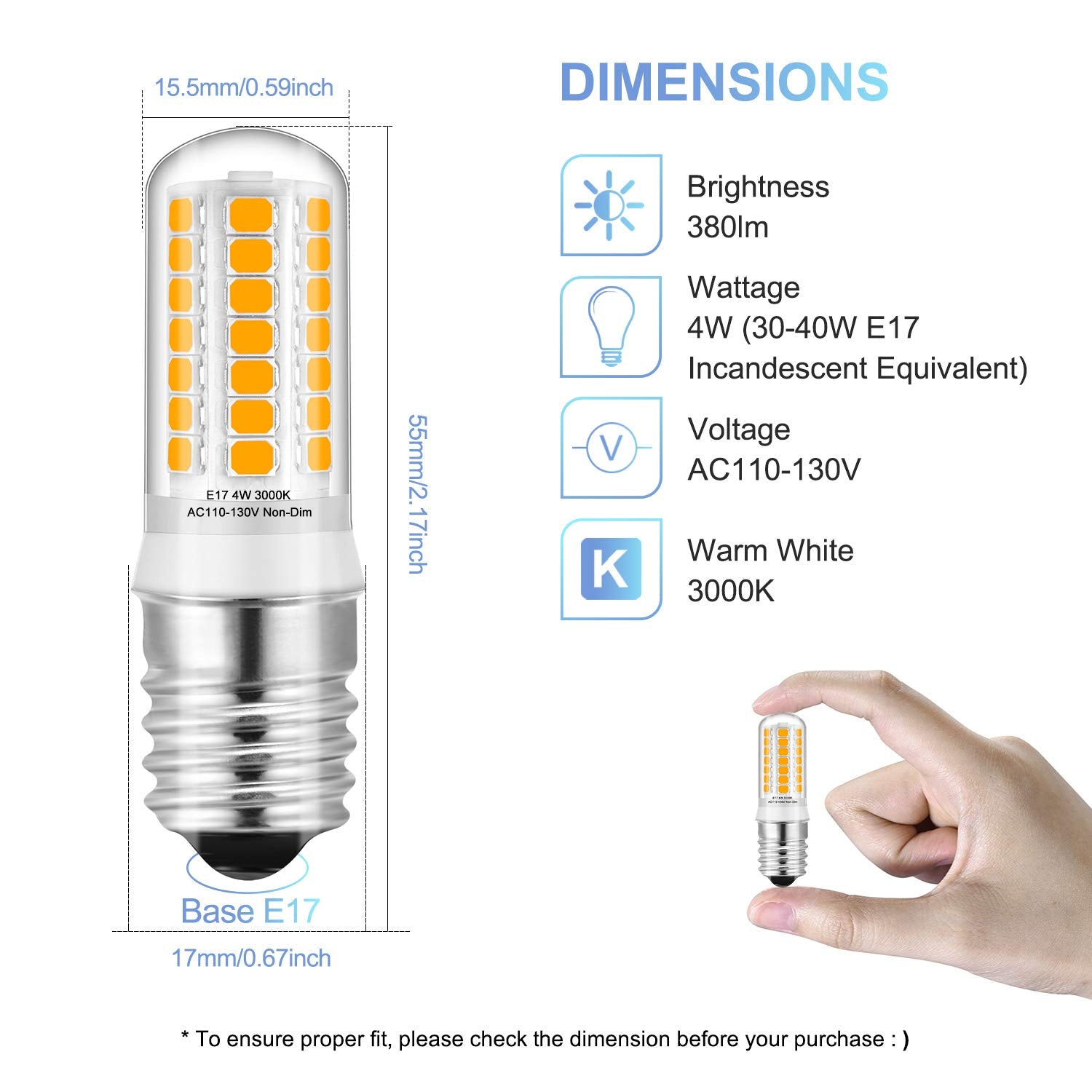 Klg 2 X E17 Led Bulbs, Warm White 3000K, Non-Dimmable, Microwave & Stove Light Replacement