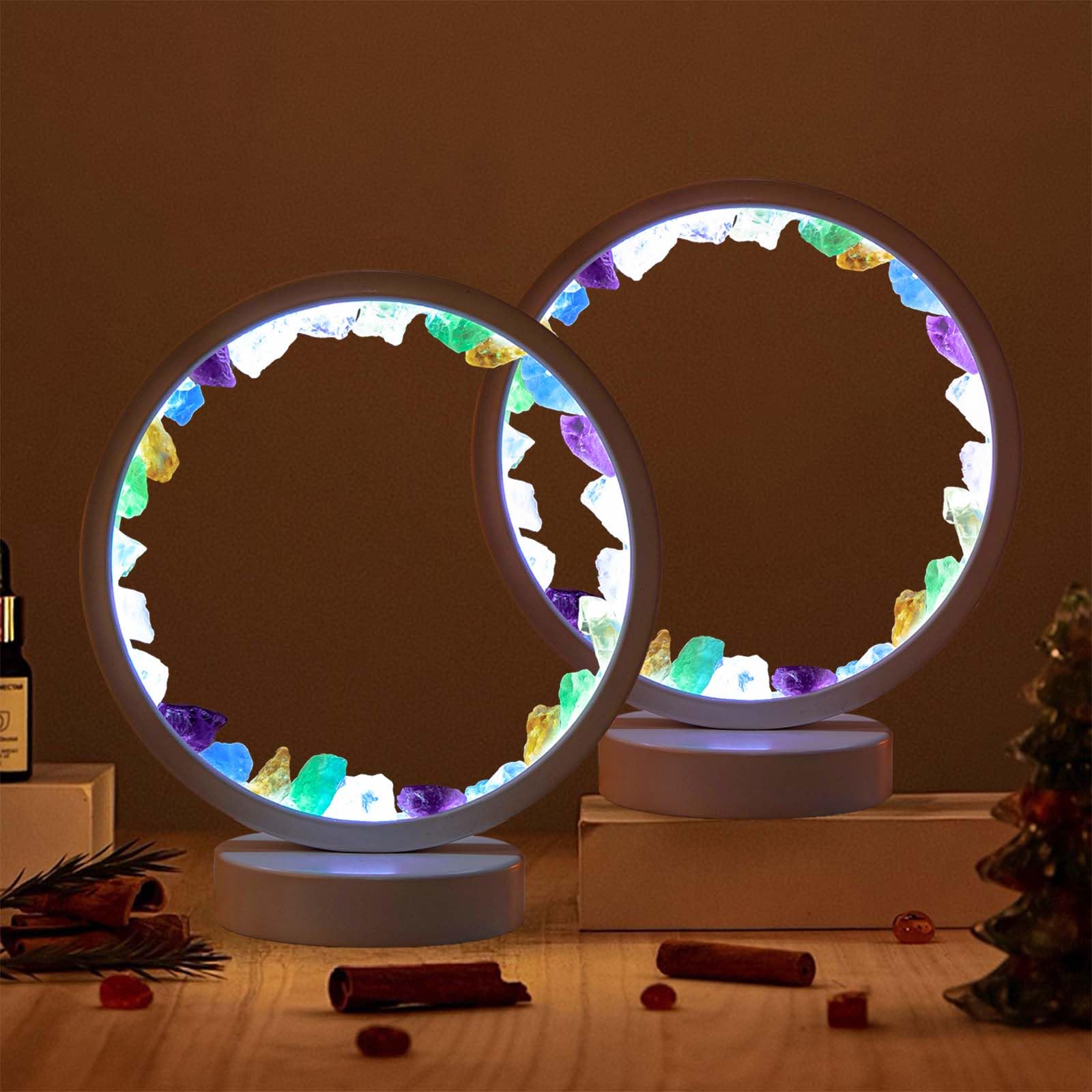 Runyansghi Chroma Gravel Night Lamp 8.6  Natural Healing Crystal Bedside Lamp Usb Port 3 Colours Dimming Mode Bedroom Lamp Suitable Night Light For Living Room Bedroom Office Home Decor Ideal Gift