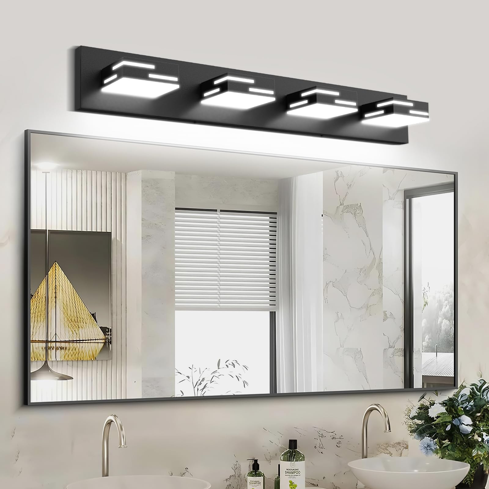 IZORRO LED Bathroom Vanity Light Fixtures, 30-Inch, 4-Light, Dimmable, Matte Black, Metal, Model SPU9-PT-3