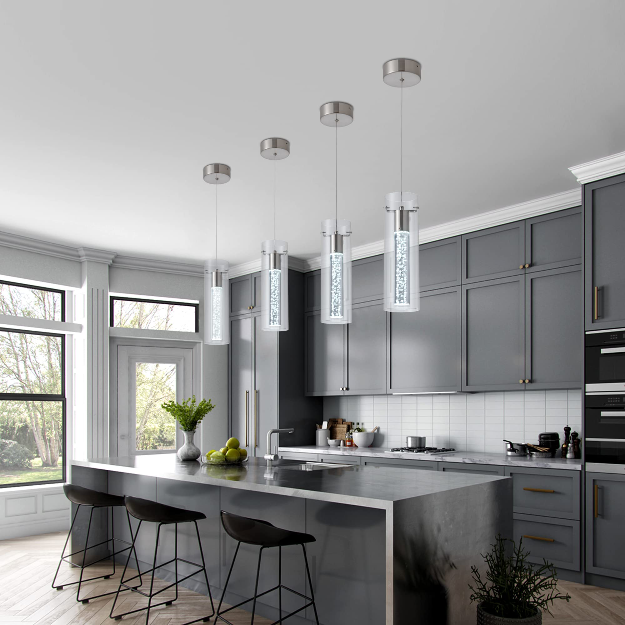 votag Modern Pendant Lighting 3-Pack 24W LED Chandelier Brushed Nickel Model PI-0172A1-24W