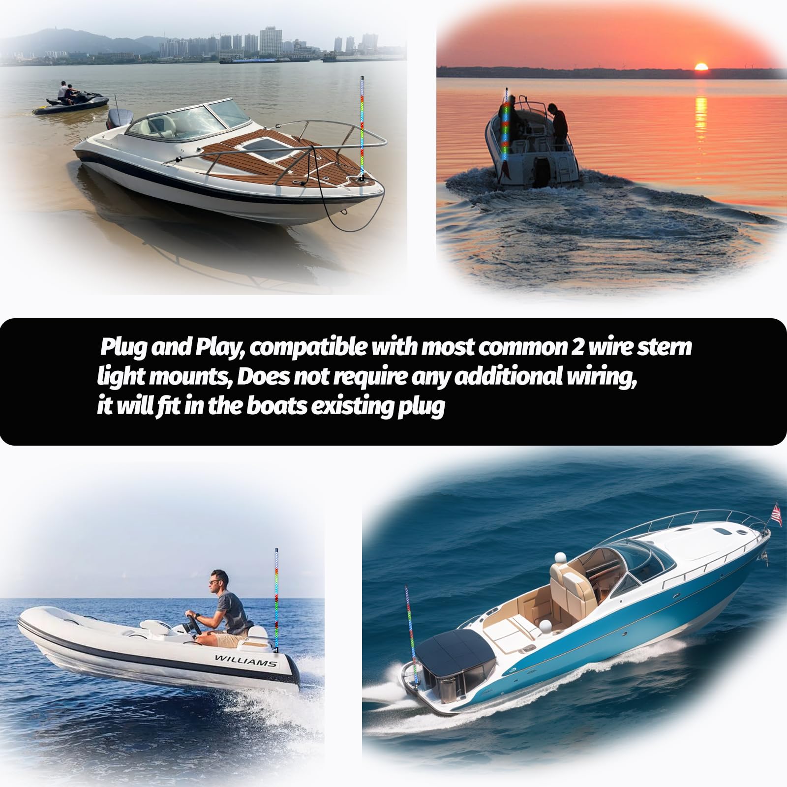 Hoffen 360° Boat Navigation Light - 2NM Coast Guard Compliant, 4FT, Multicolor, ABS, Model NL-04ft, Remote Control for Pontoon & RV