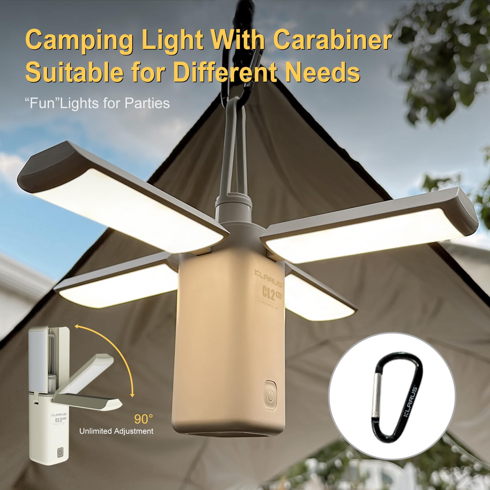 KLARUS CL2 Rechargeable Camping Lantern, 750LM 7 Light Modes Waterproof Foldable Tent Light with Power Supply for Emergency, Cam