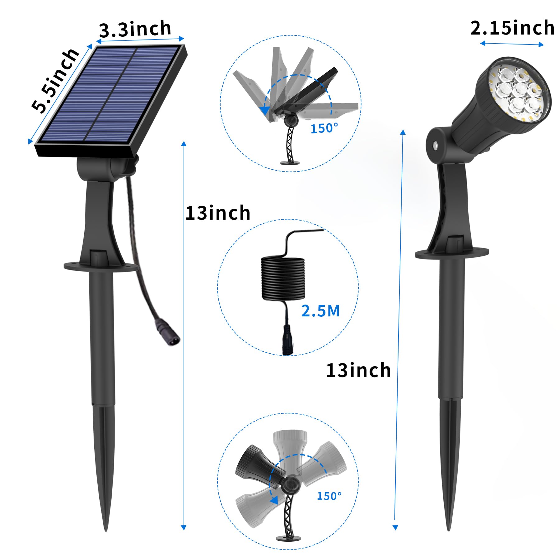 Hruuroo Solar Spotlight Outdoor, Waterproof Landscape Lighting With Cable,For,Outdoor,Garden,Yard,Christmas,Solar Pathway Lights