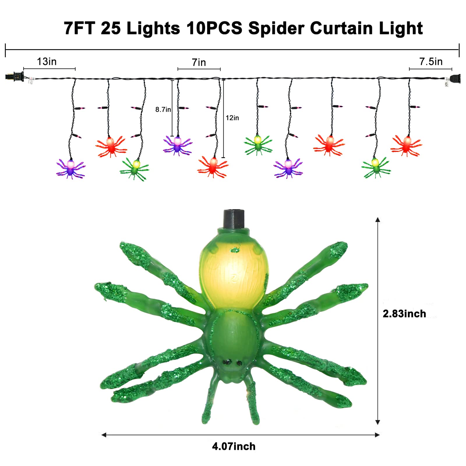 Cbebew Halloween Spider String Lights, 25 Mini Colorful Curtain Lights For Outdoor Decor