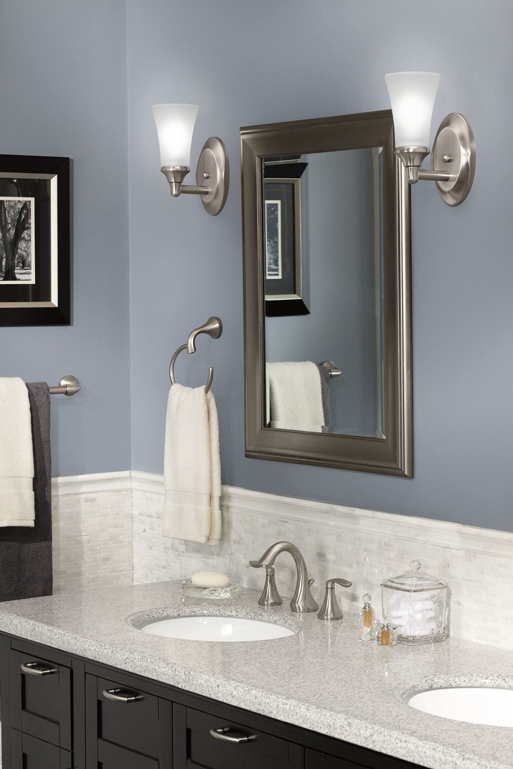 Moen Yb2861Bn Eva 1-Light Dual-Mount Bath Bathroom Vanity Fixture With Frosted Glass, Brushed Nickel