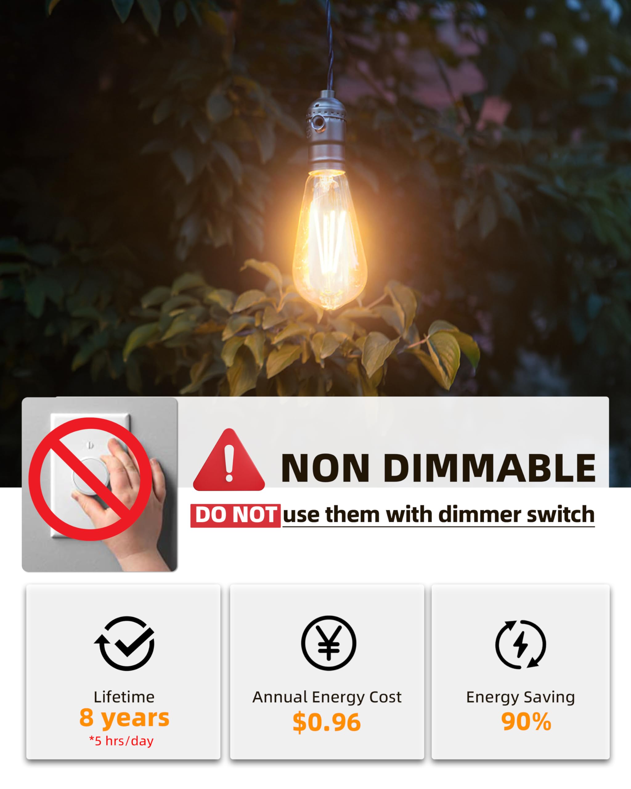 Lumiverse E26 Vintage Led Edison Bulbs, 5.5W (60W Equivalent), 2700K Soft White, Non-Dimmable, 4 Pack