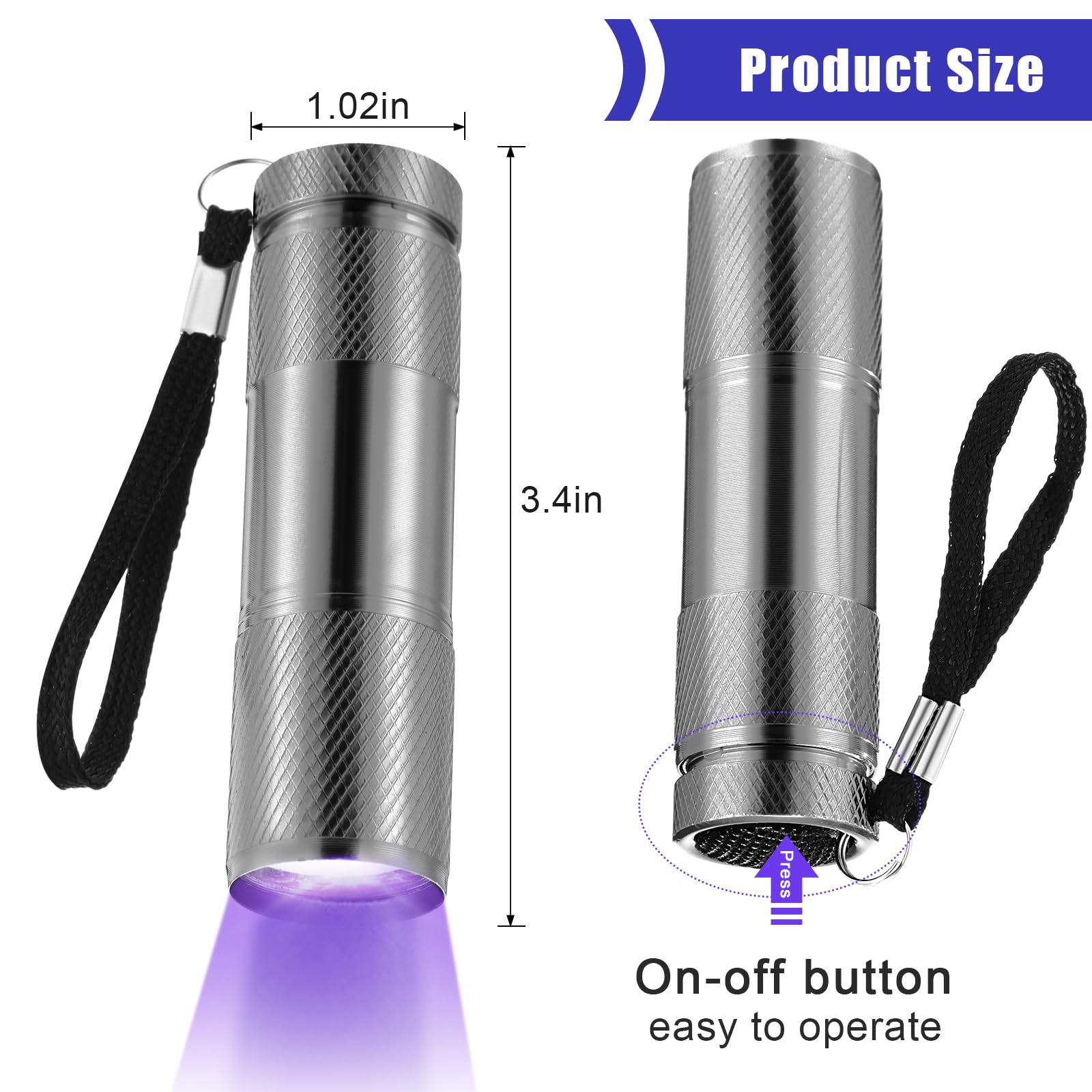 ROCEEI UV Blacklight Flashlights - 10 Pack Mini Torch, Portable LED, Purple Light