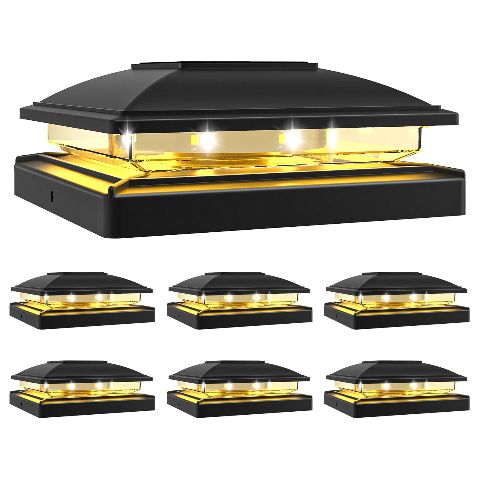 VOLISUN Solar Post Cap Light Outdoor 6pack, Waterproof Fence - Deck Cap Light for 4x4 5x5 6x6 Wooden/Vinyl Post, Black Deck Sola