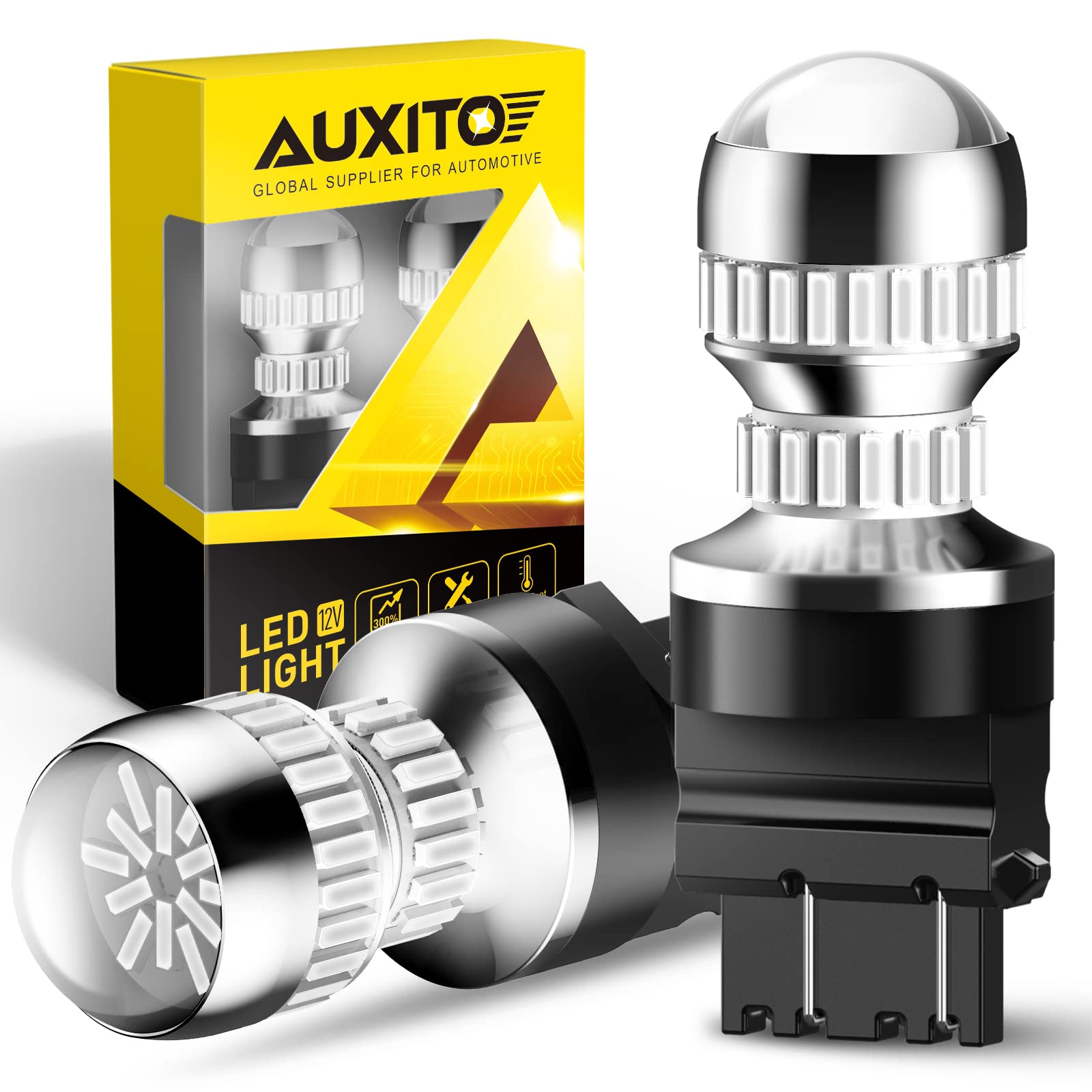 AUXITO LED Bulb for Tail Lights, 3156/3157, 400% Brighter, Brilliant Red, Model T25-54SMD-Red