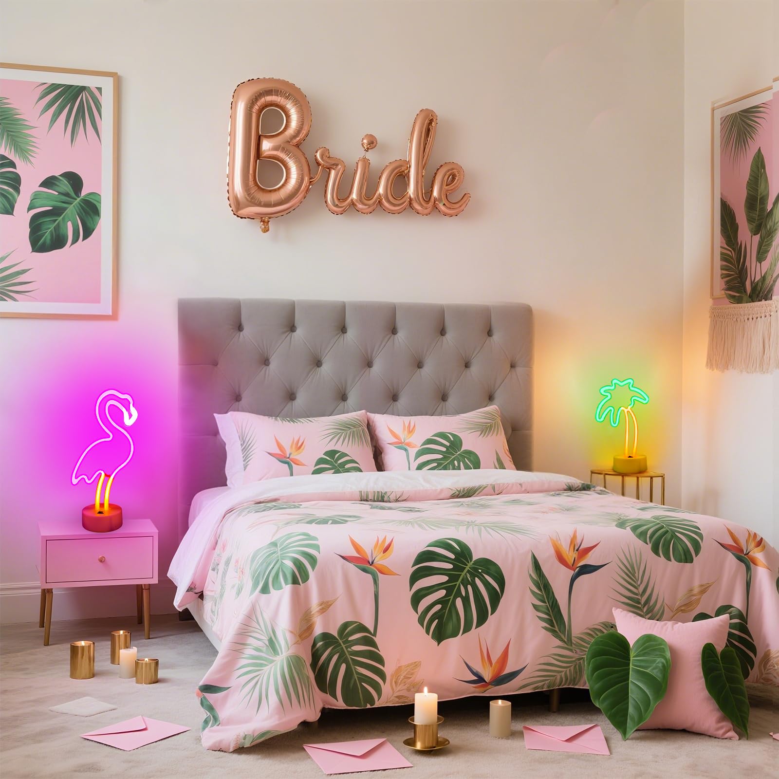 UrsaMajor Neon Signs 2 Pack - Pink Flamingo & Palm Tree, USB/Battery Powered, Energy Efficient Decor for Bedroom, Party, Office, Valentine Gifts