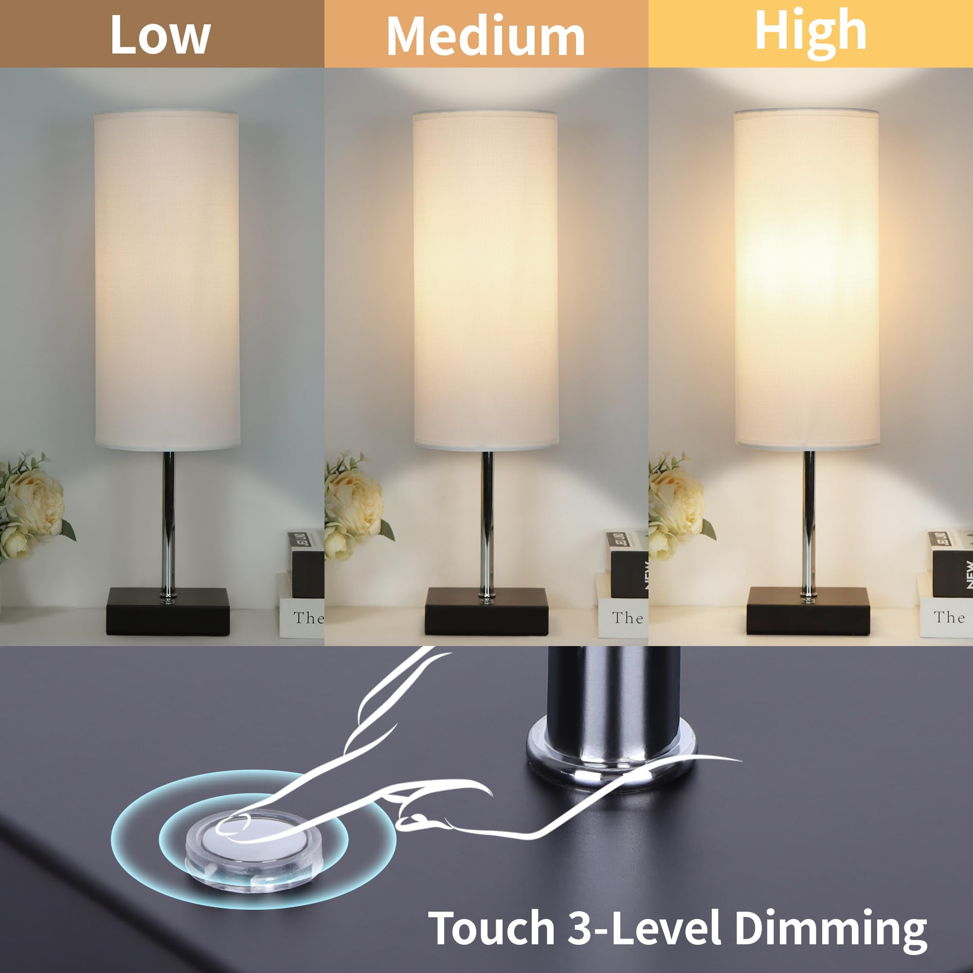 AVV Cordless Table Lamp - 5000mAh Battery, Touch Control, 3 Modes, 18 Inch, White, Model RD-BTL4W-003