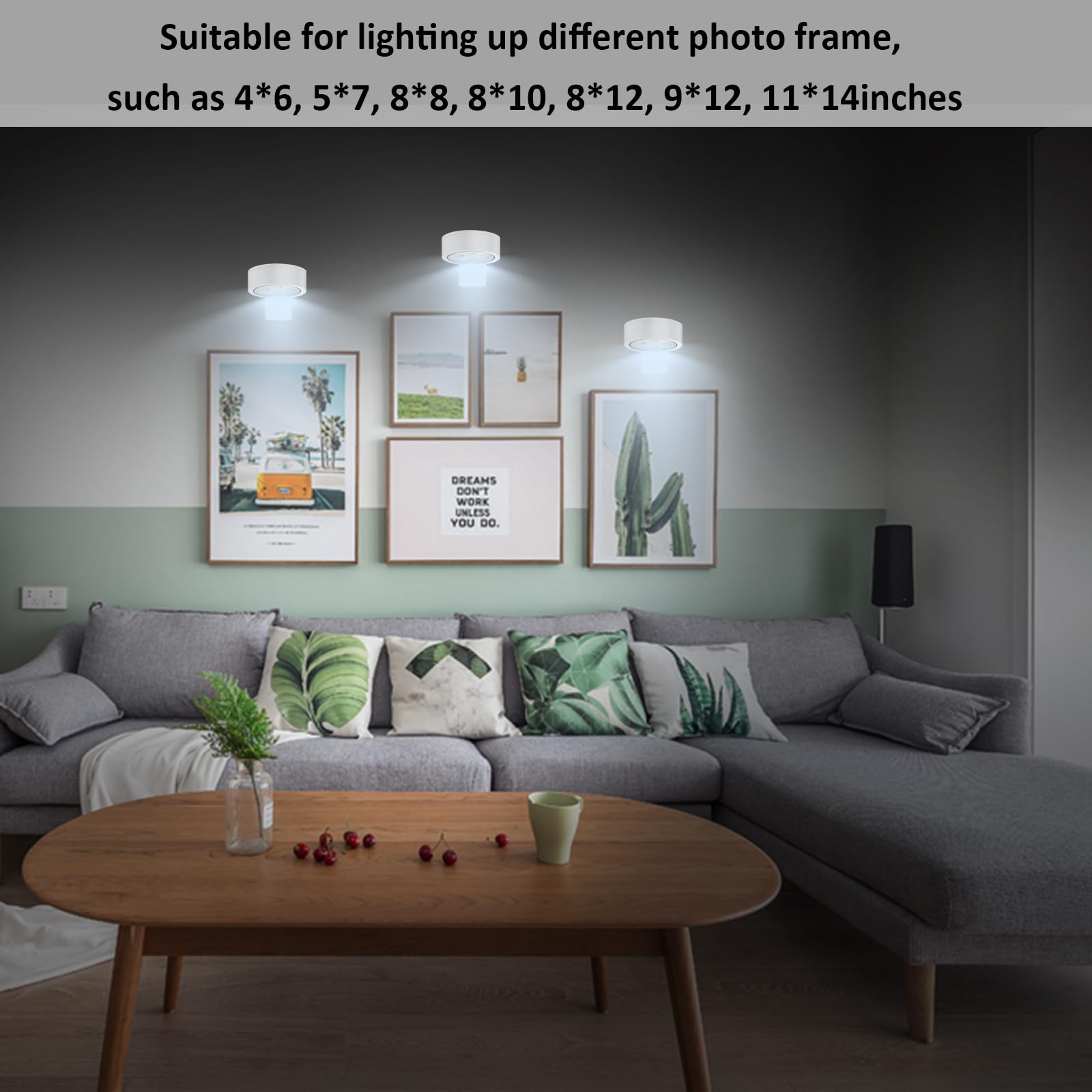 MIOBLUE Wireless Battery Operated Picture Light - Dimmable Remote Control Art Light, White, Model PCT-3Packs-W