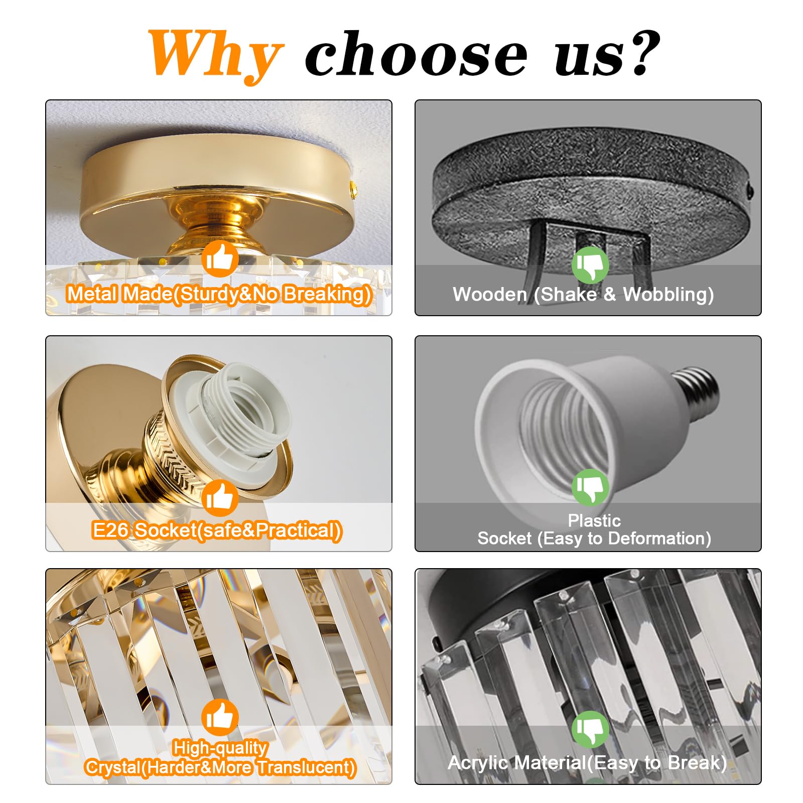 Buxvrcs Crystal Ceiling Light Fixture - Semi Flush Mount Chandelier, Gold, Medium, Model Sjd-12B, Perfect For Kitchen, Bedroom, Bathroom