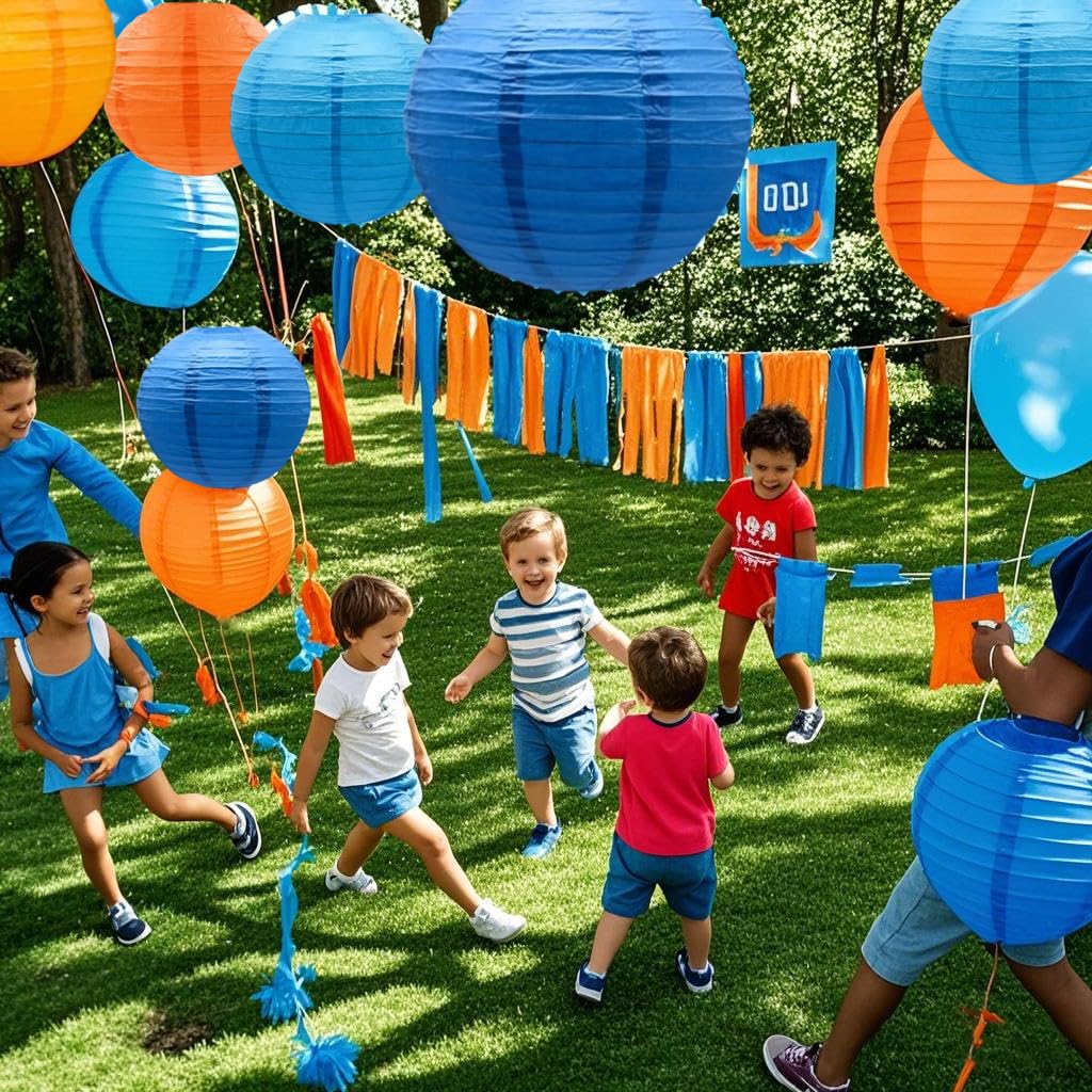 Capesaro Blue Orange Paper Lanterns Decorative 12Pcs Party Hanging Decorations For Party Birthday Bachelorette Wedding Birthday