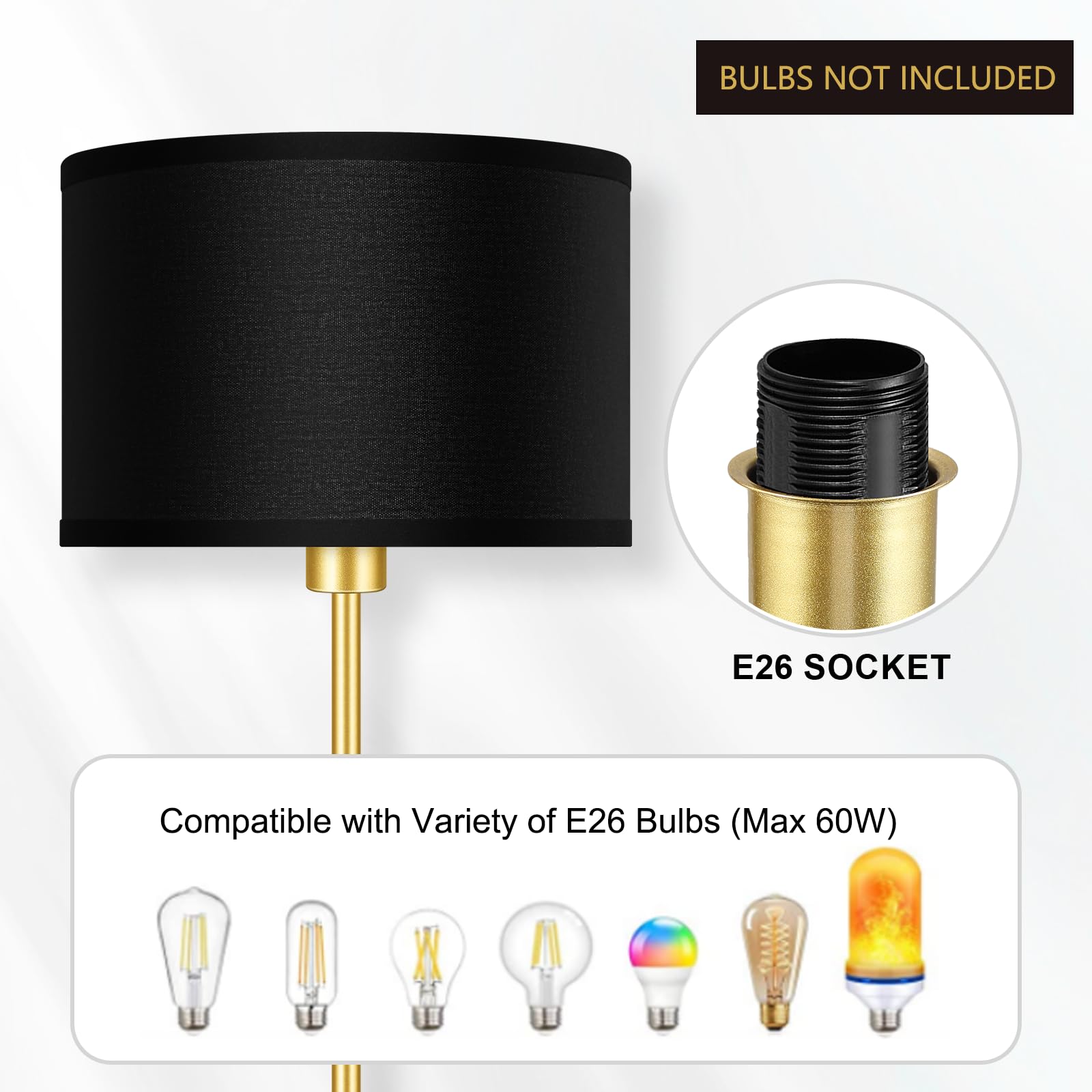 Gold Floor Lamps For Living Room, Modern Bright Standing Lamp, Black Lamp Shades, Foot Switch, Simple Pole Lamps Corner Lamp For