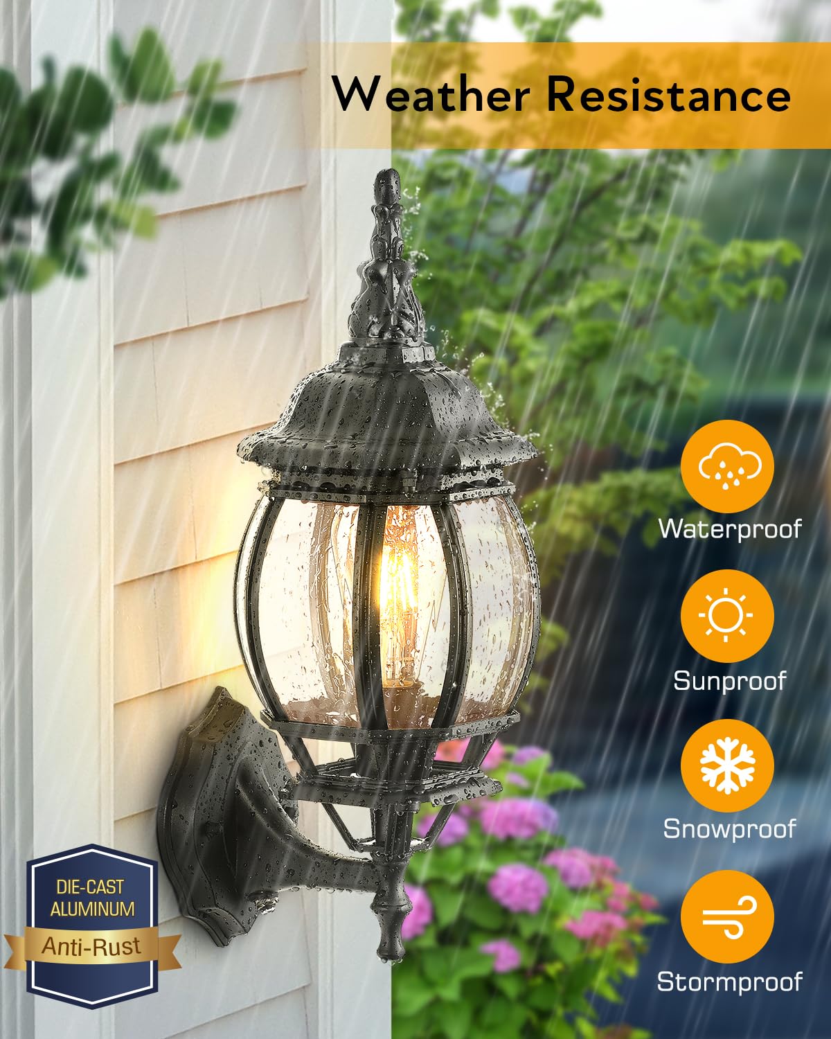 VIANIS Outdoor Wall Lanterns, Dusk to Dawn LED, Waterproof, 2-Pack, Black, Model V81282K
