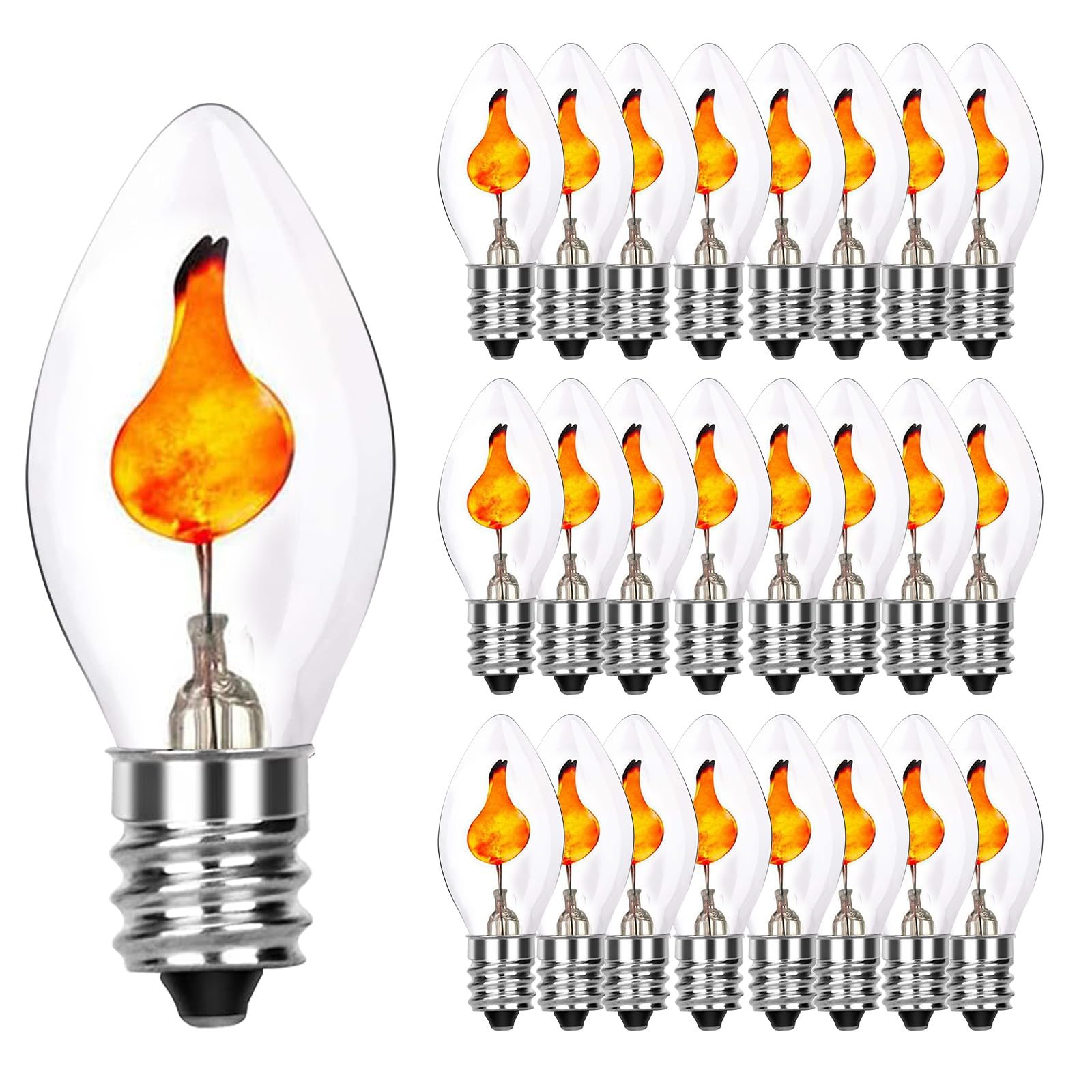 Romasaty C7 Clear Flicker Flame Bulb, Flame Shaped Bulb Dances With A Flickering Glow, 1W, C7/E12 Flame Candelabra Light Bulbs,