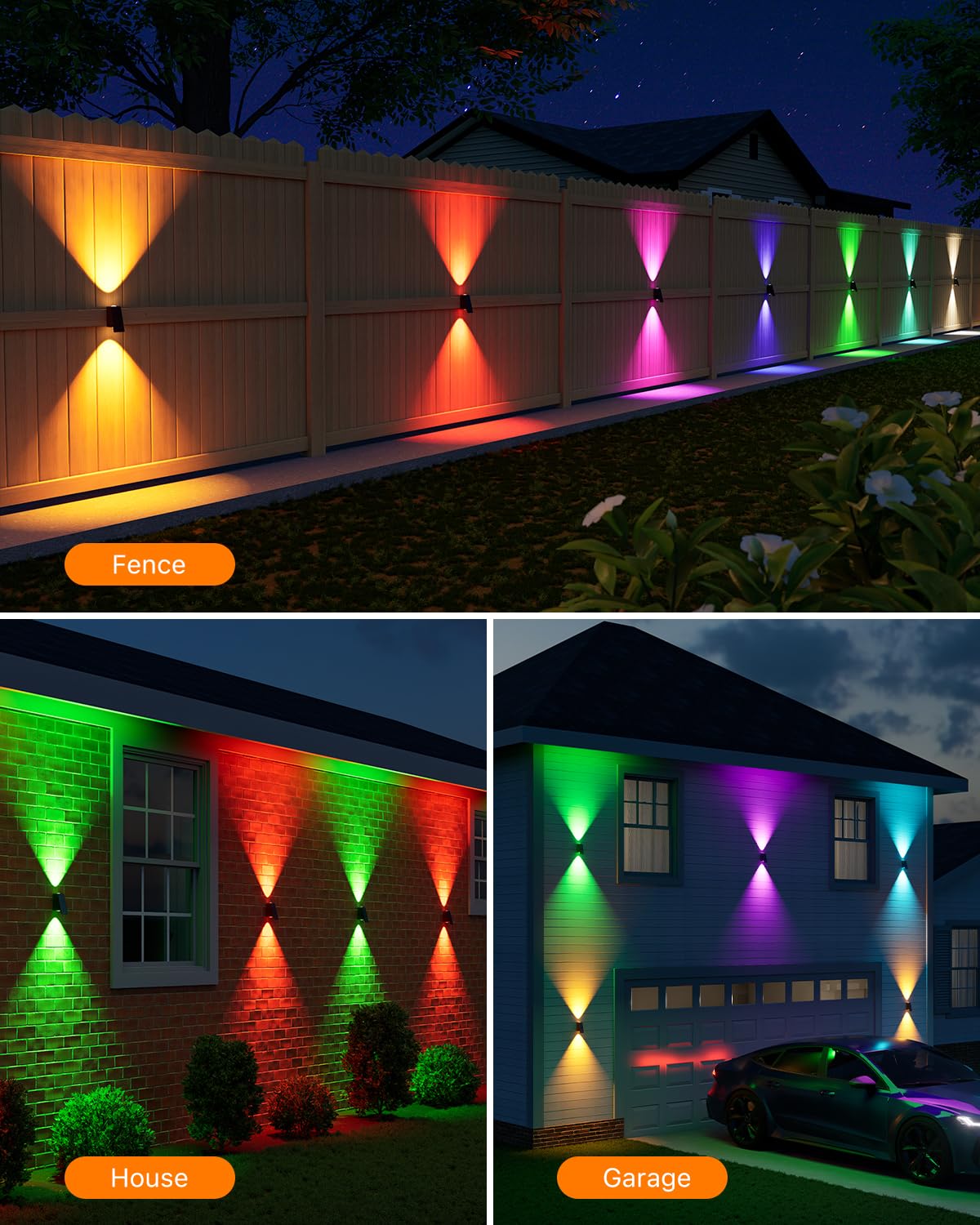 8 Pack Color Changing Solar Powered Fence Lights Outdoor Waterproof Wall Mount Led Rgb Ambiance Lamps For Outside Patio  Deck  House  Pool Cage  Garden  Yard Decorative With 8 Colorful Lighting Modes