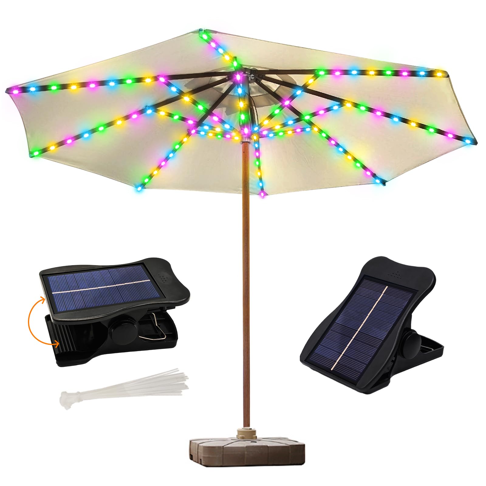ZNYCYE Solar Umbrella Lights, 8 Strands Patio Umbrella Lights Outdoor with 8 Modes 3V Solar Panel Clip 112 Led Outdoor Waterproo