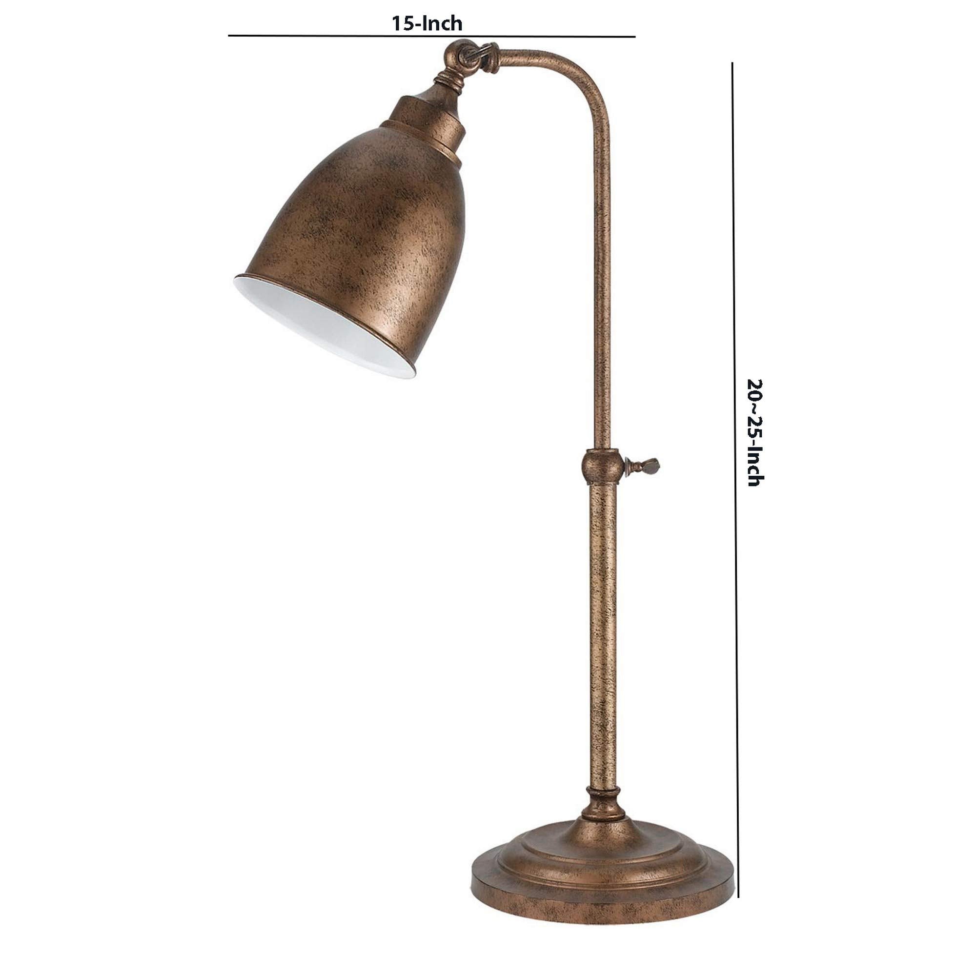 Benjara Metal Round 25" Table Lamp With Adjustable Pole, Bronze
