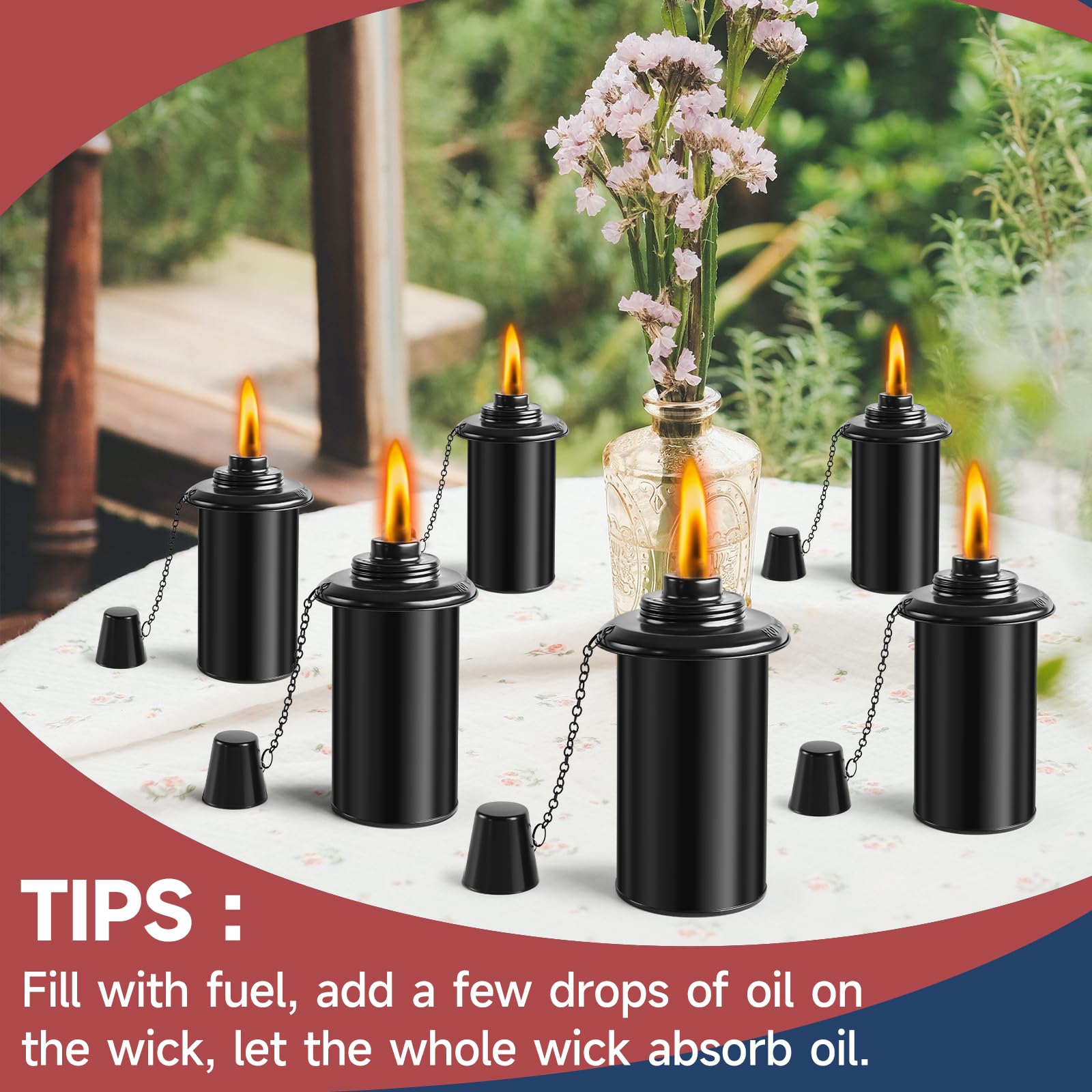 Falbawr Citronella Torches Set Of 4 - 58&quot; Black Garden Lanterns With Grounded Stake