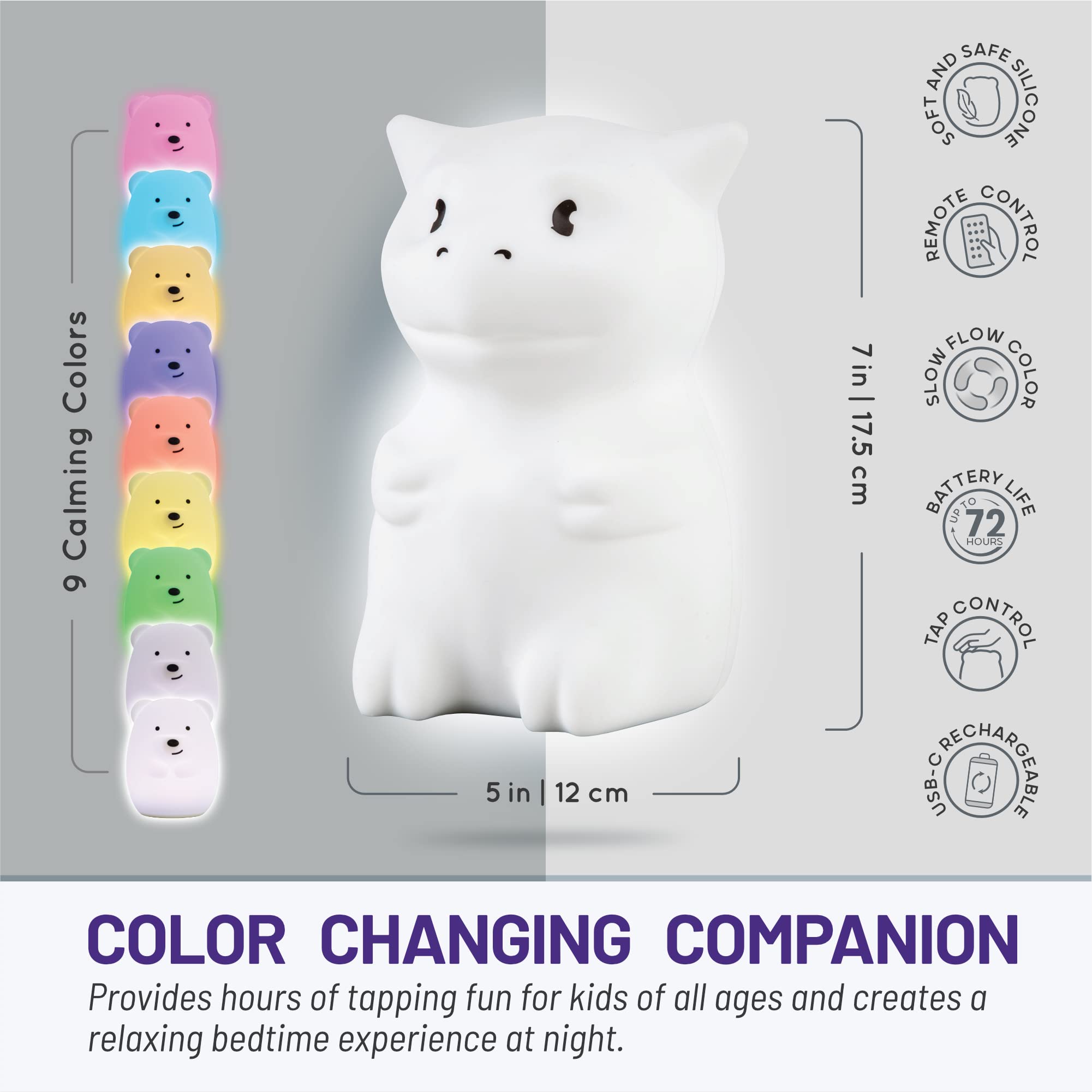 Lumipets Dragon Night Light, Silicone Rubber Nursery Lamp for Kids, Multicolor, Model LumiPets7
